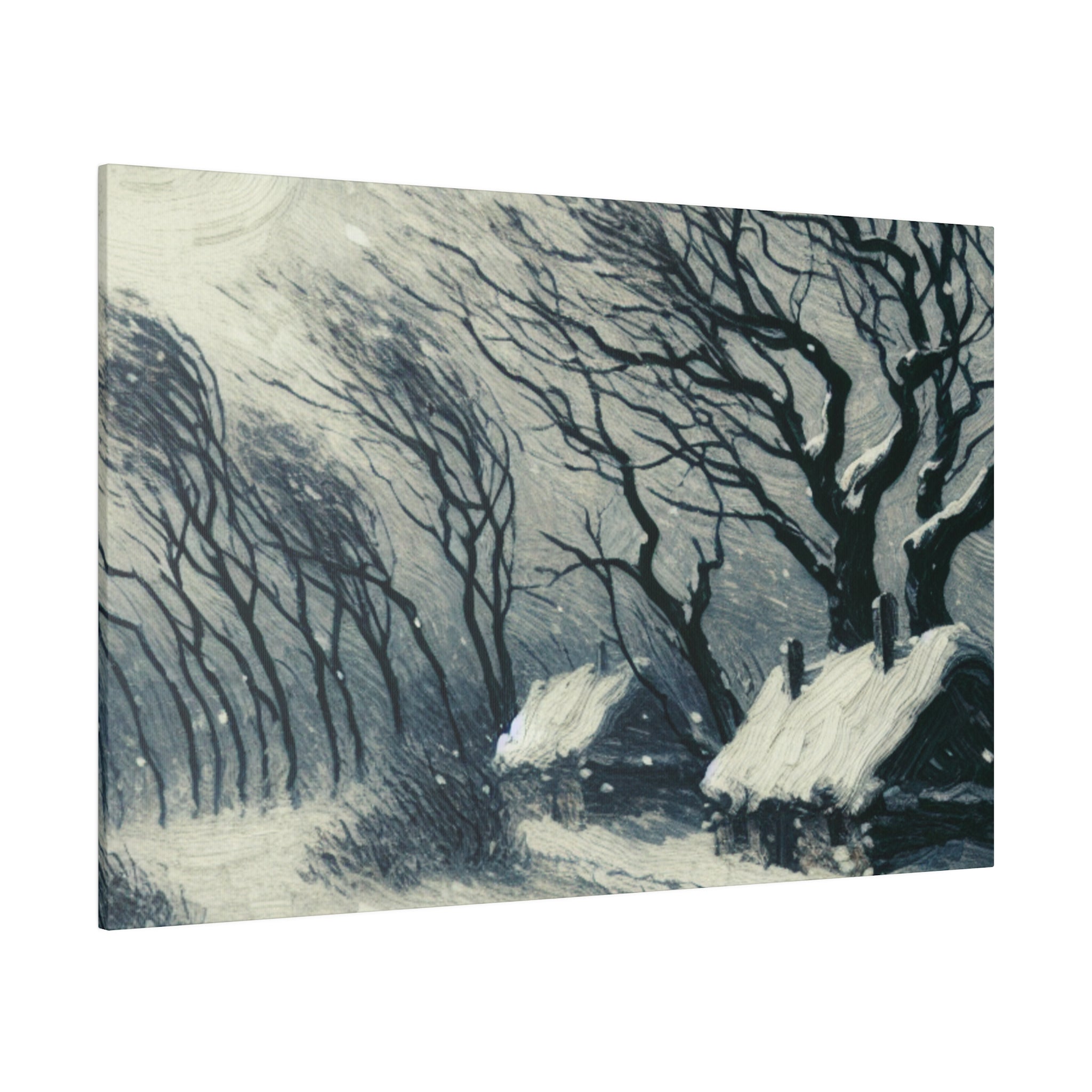 Remote Cottages Snowscape Winter Painting Canvas