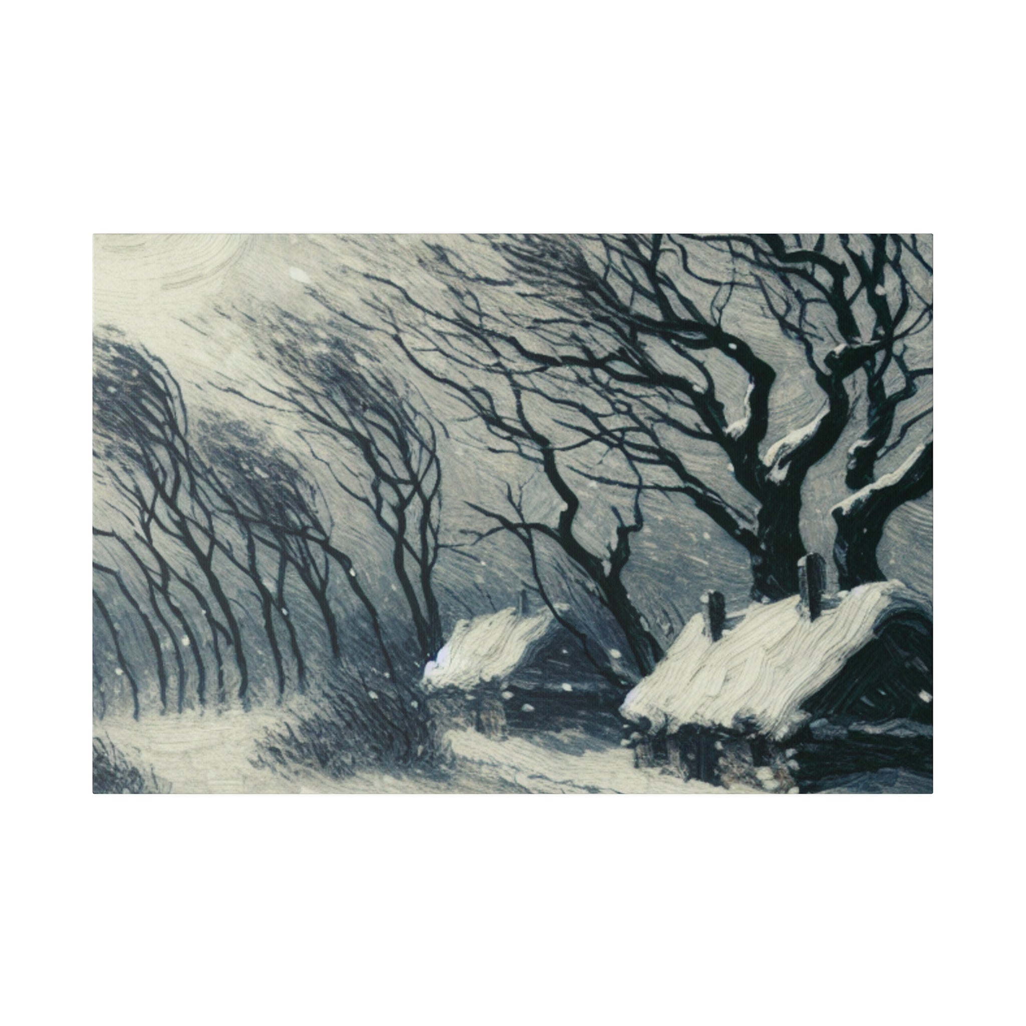 Remote Cottages Snowscape Winter Painting Canvas