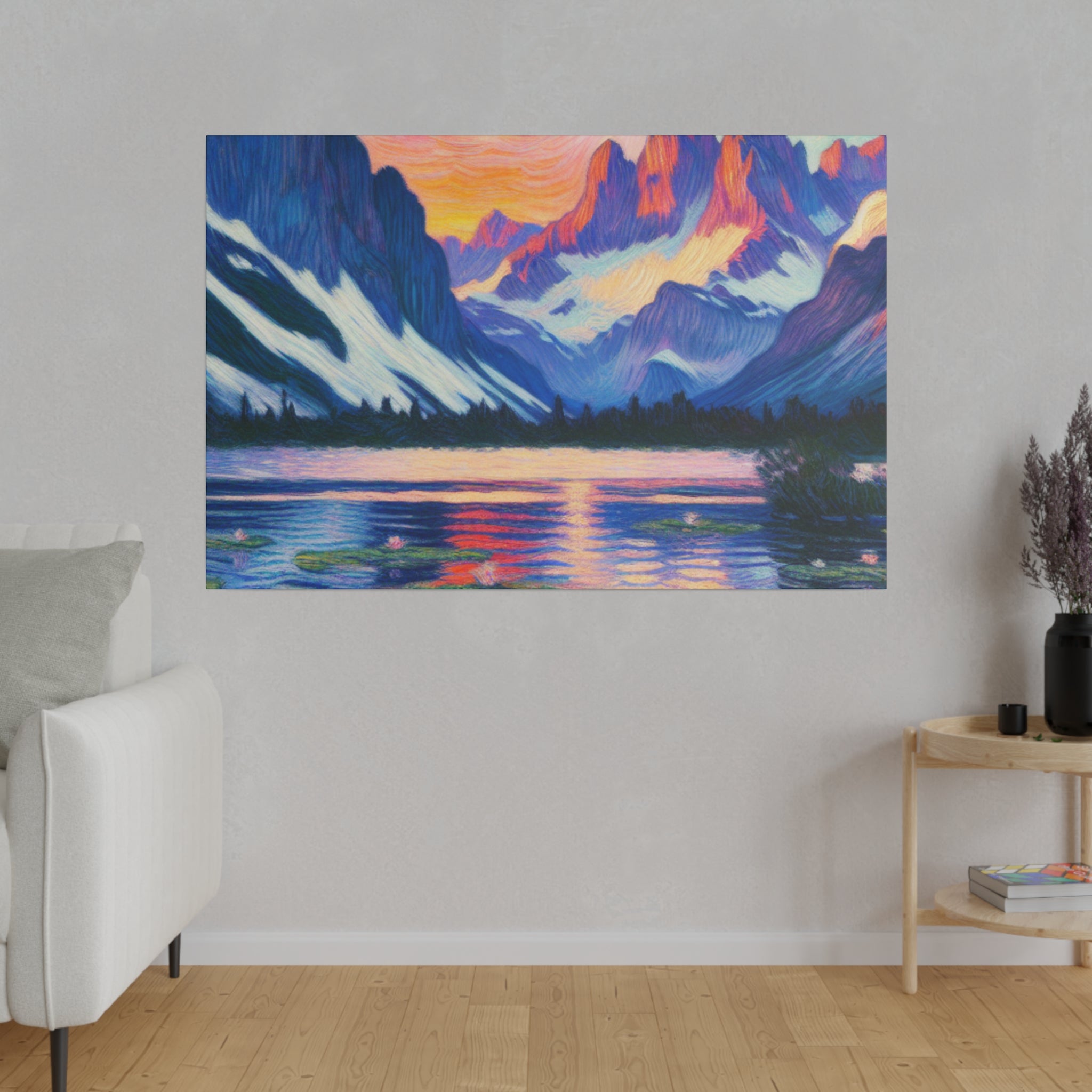 Quiet Lake Mountain Landscape Painting Canvas