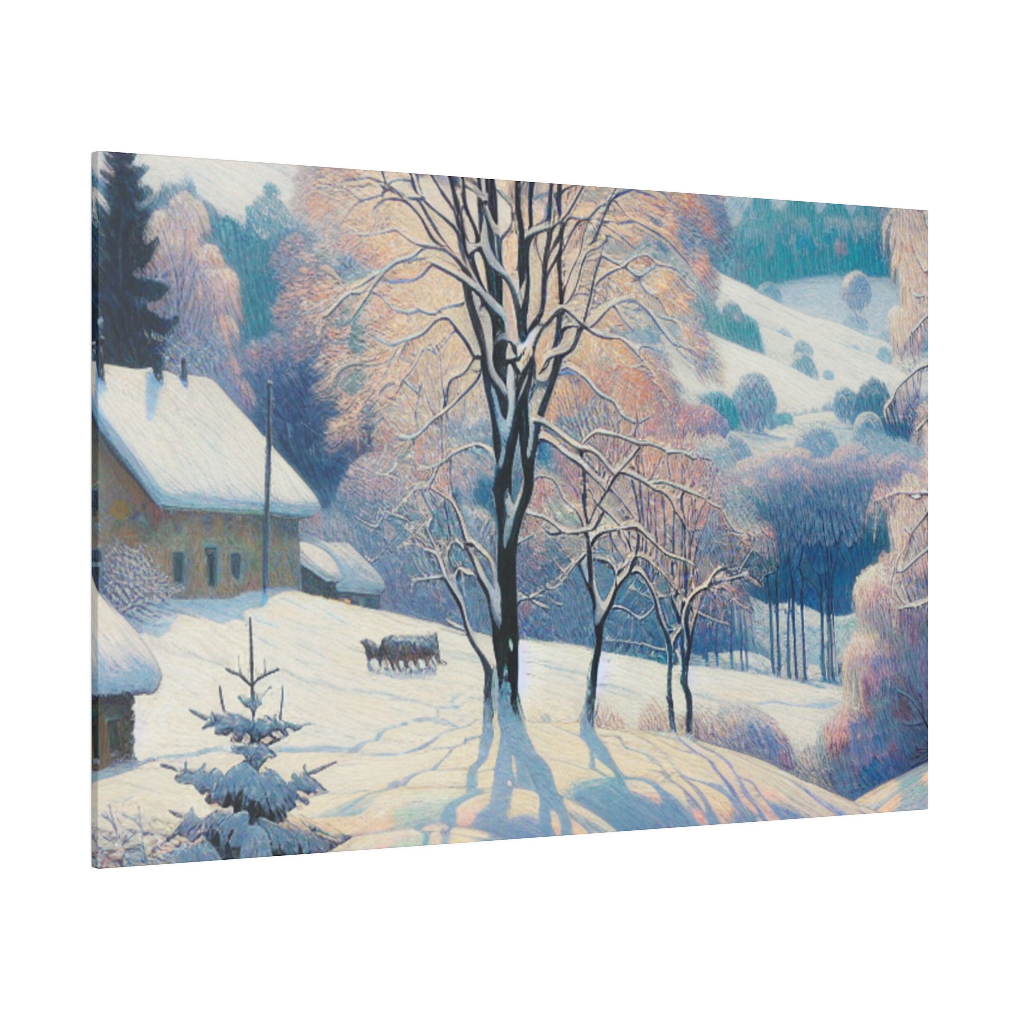 Frosty Epoch Cabin Snowscape Winter Painting Canvas