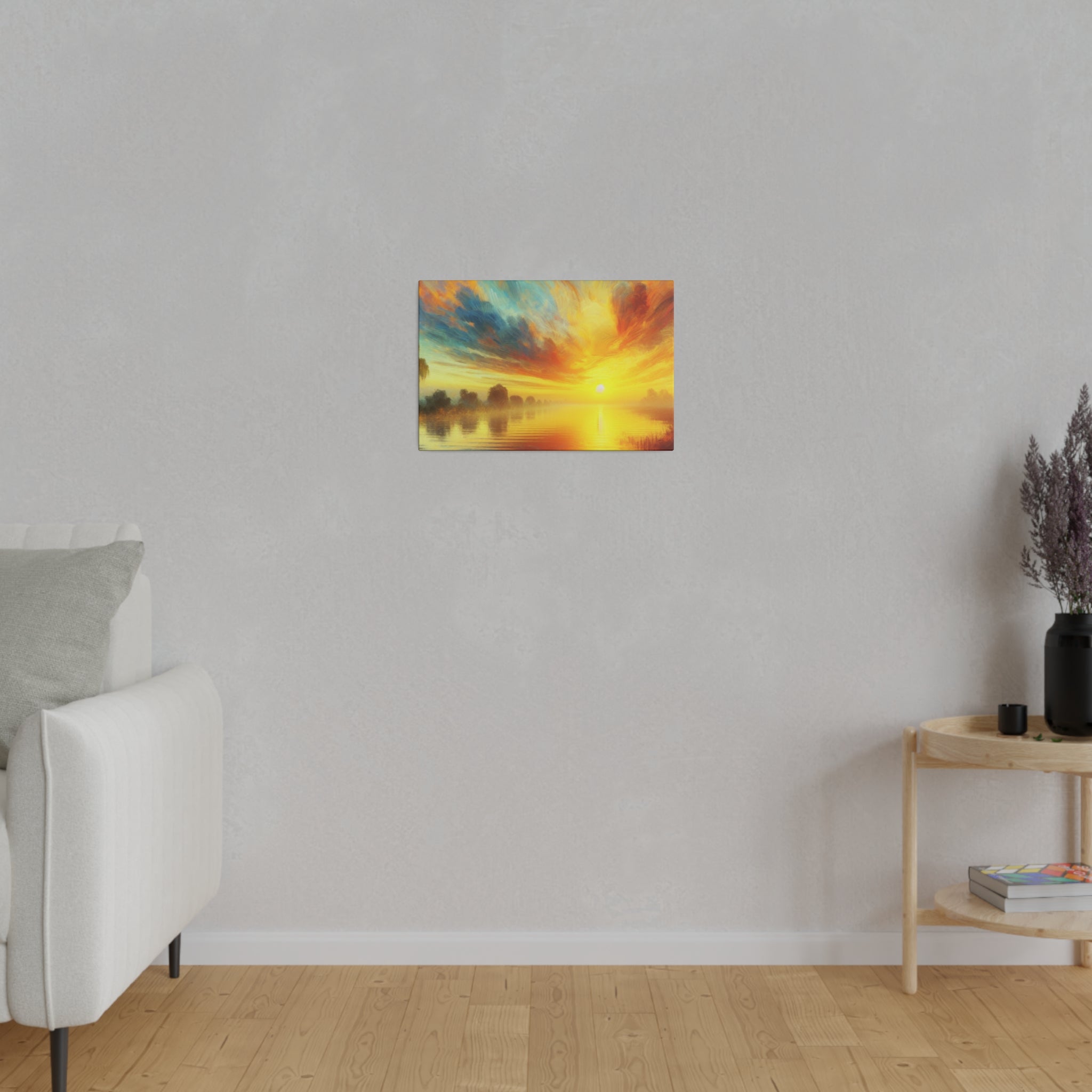 Tranquil Water Nature Sunrise Painting Canvas