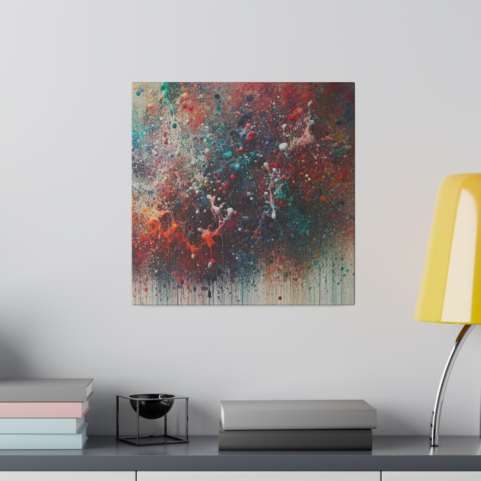 Spectrum Splatter Vibrant Red Blue Yellow Abstract Painting Canvas