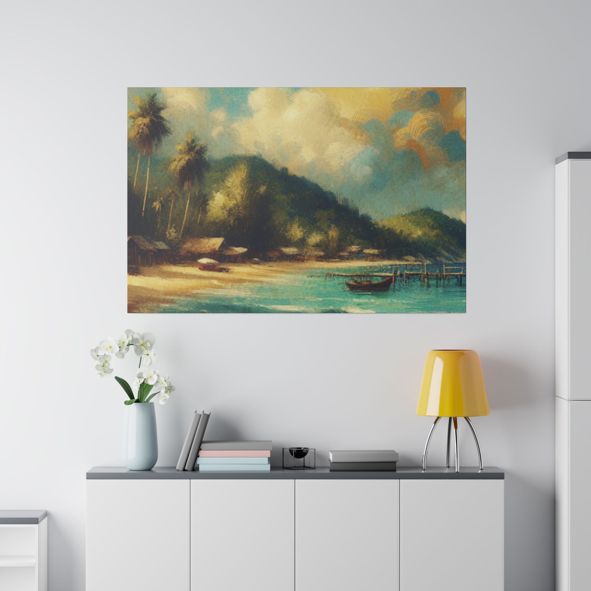 Serene Coastline Remote Island Beach Painting Canvas