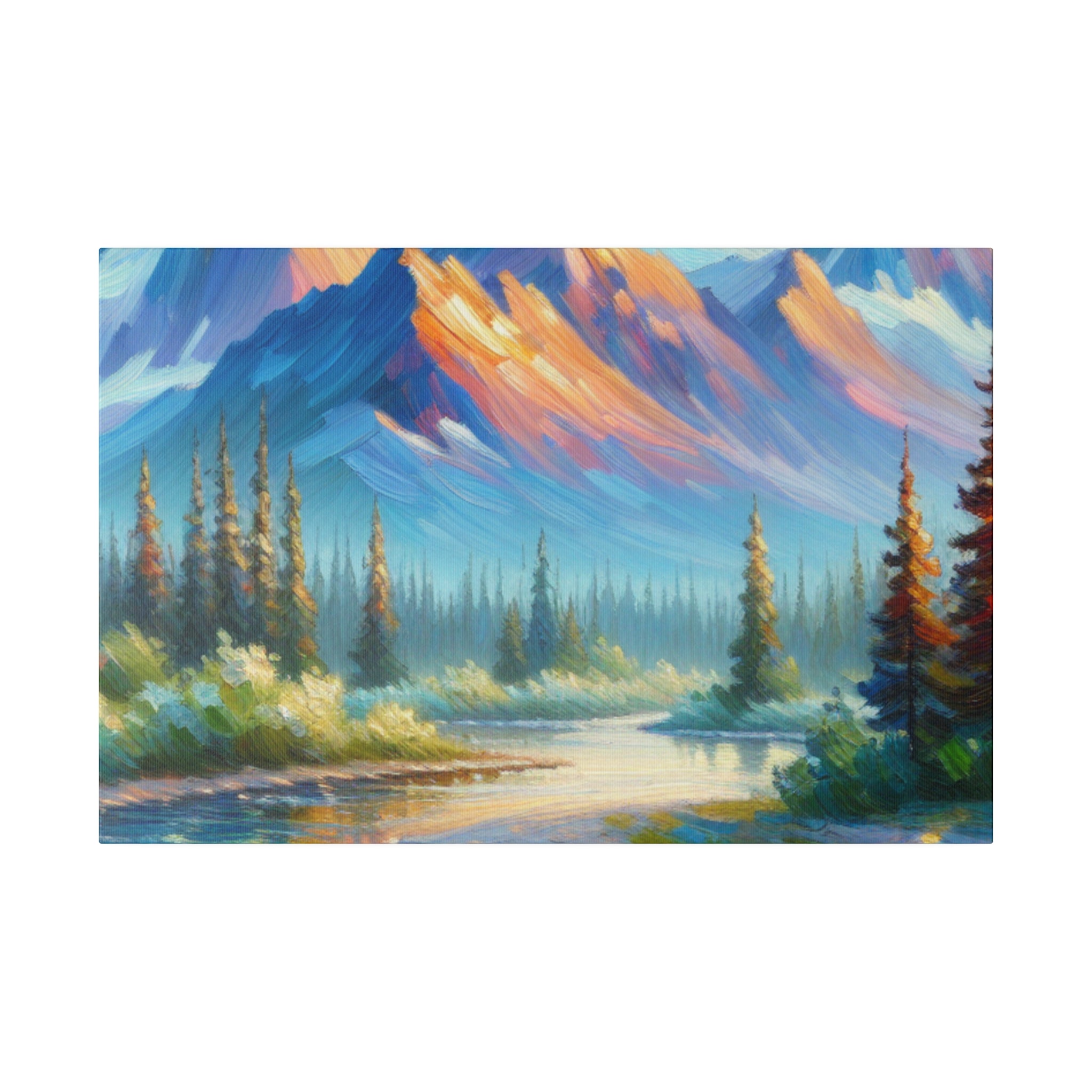 Majestic Peaks River Mountain Landscape Painting Canvas