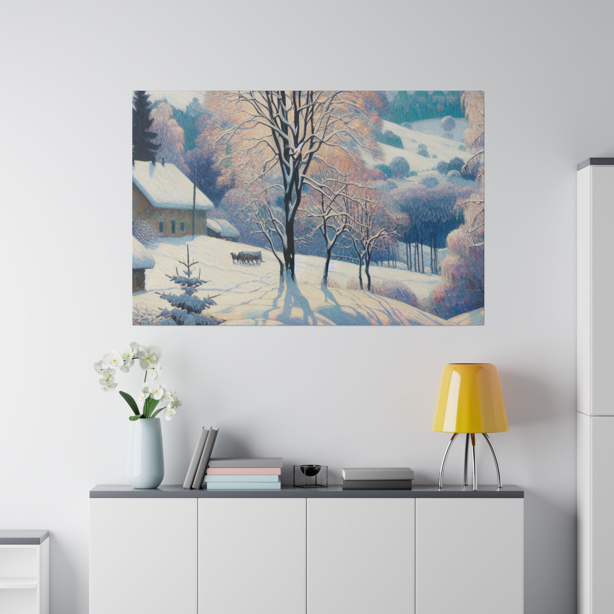 Frosty Epoch Cabin Snowscape Winter Painting Canvas