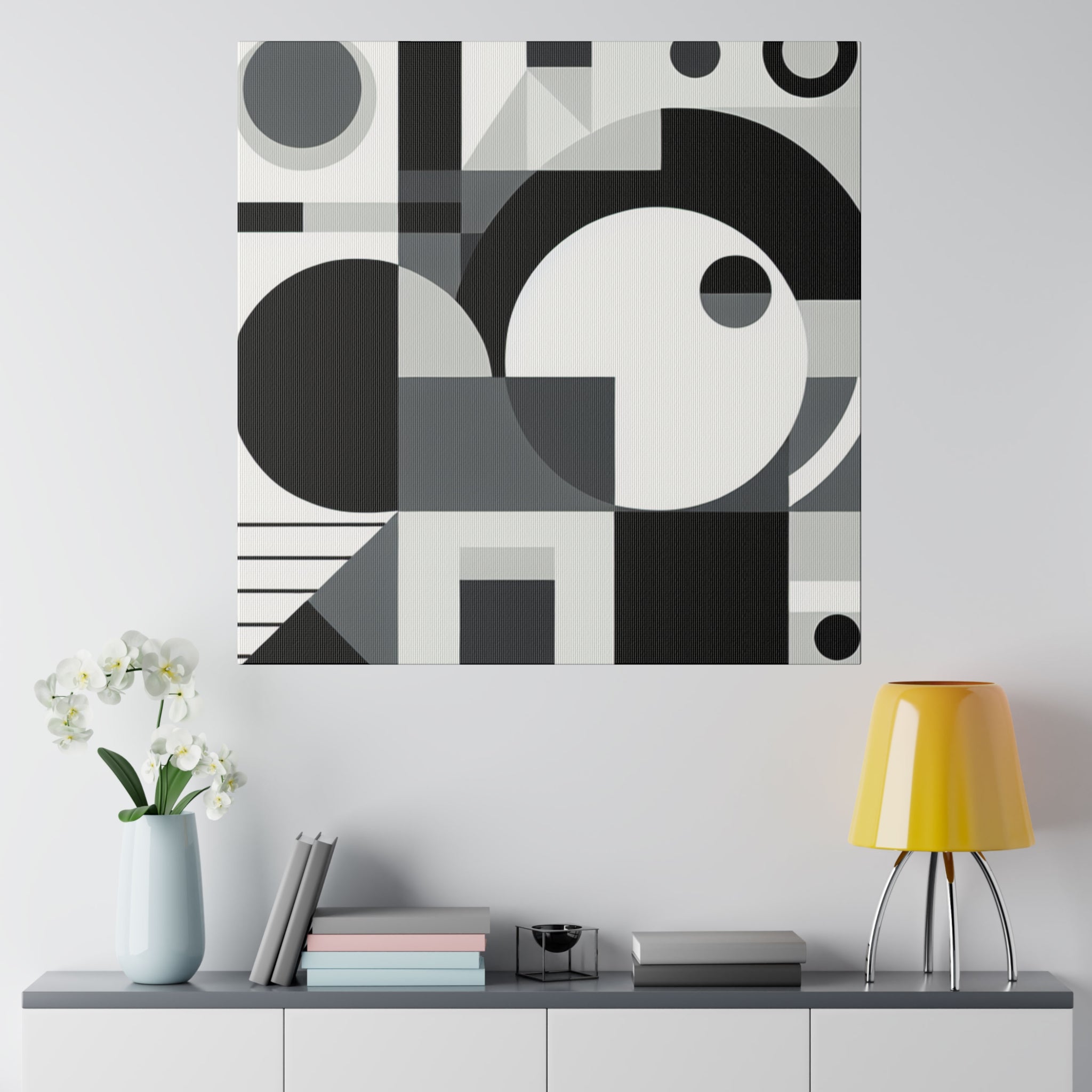 Geometric Black and White Abstract Artwork Canvas