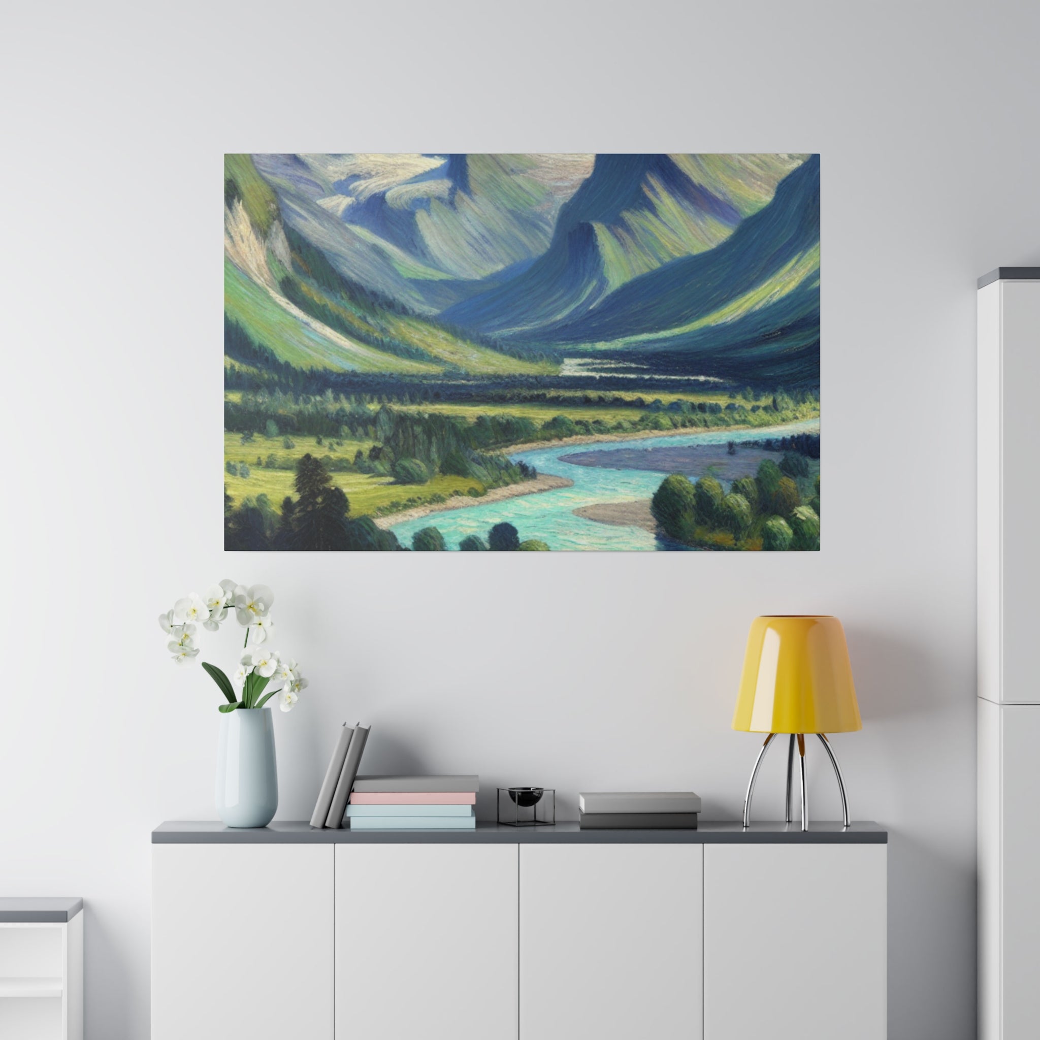 River Valley Mountain Landscape Painting Canvas