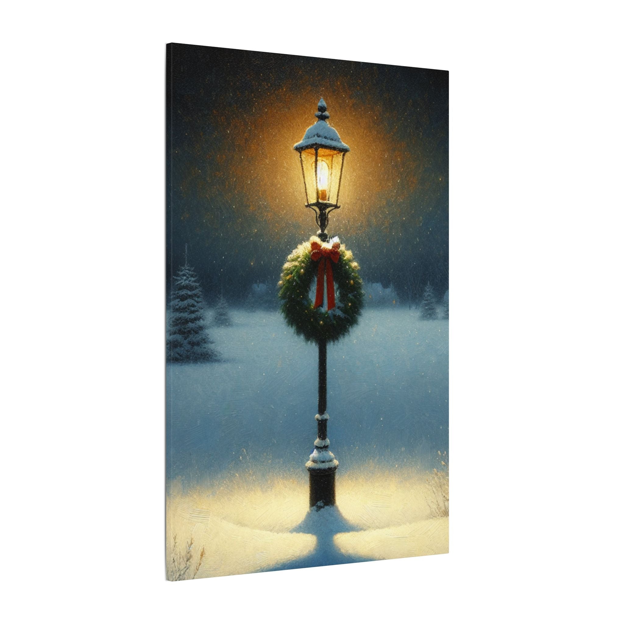Christmas Lamp in the Snowy Night Canvas