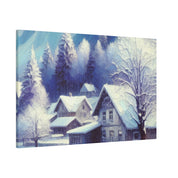 Winter Cabin Purple Blue Expressionist Winter Painting Canvas