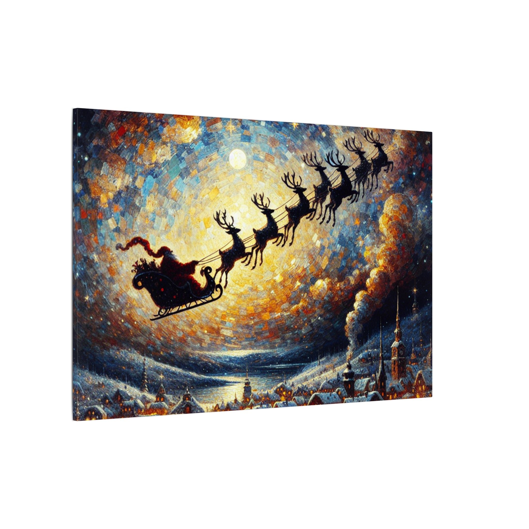 Santa’s Sleigh Over Village Canvas