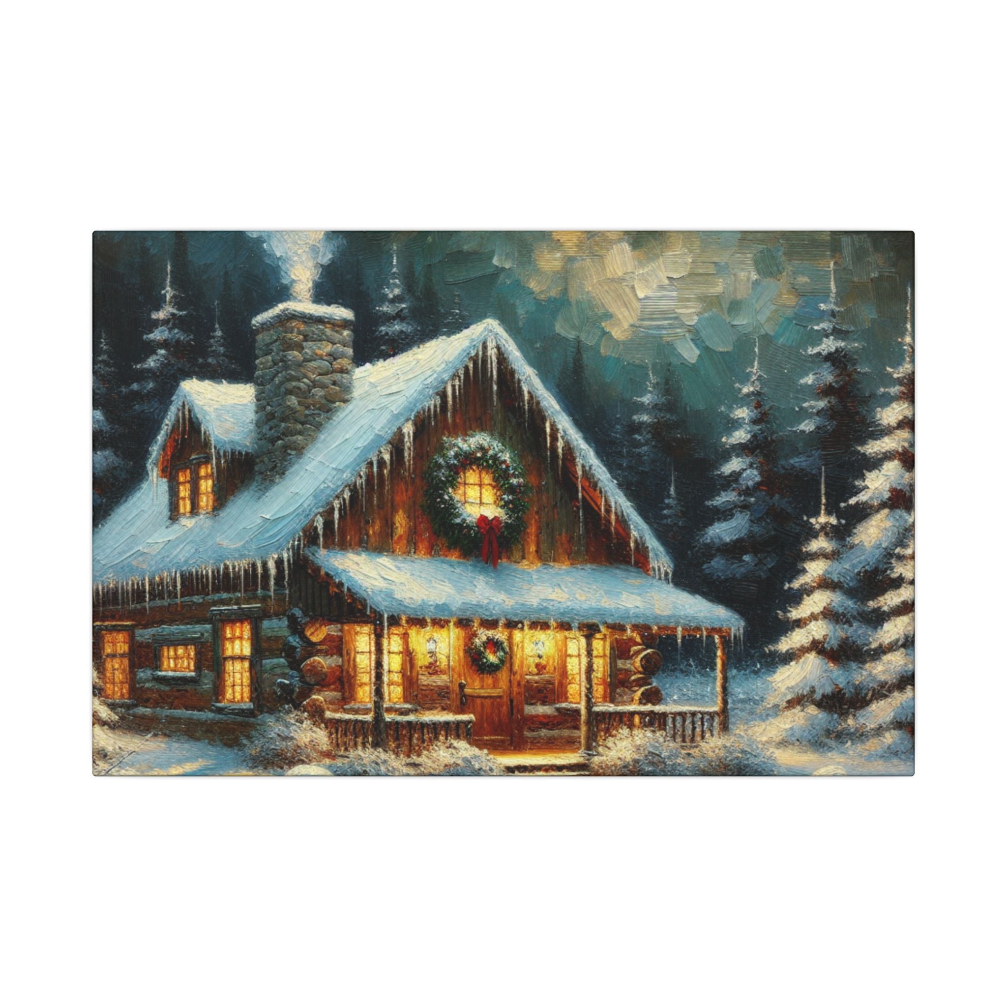 Rustic Christmas Cabin Canvas
