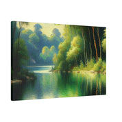 Lush Green Ensconced Lake Painting Canvas