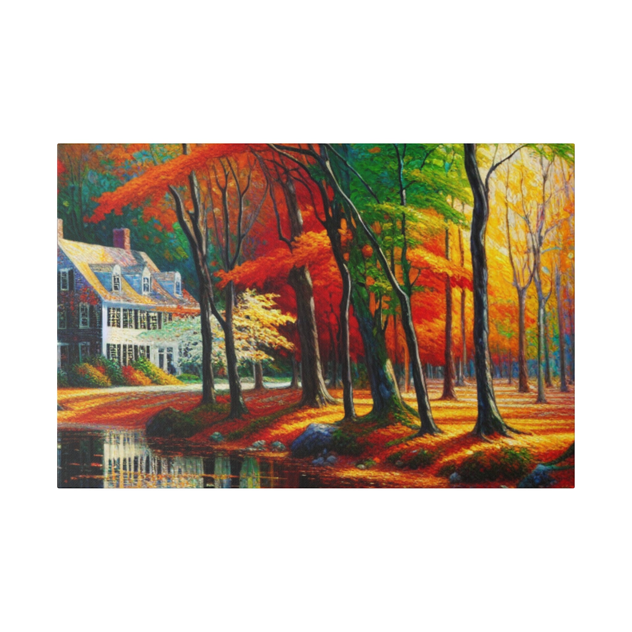 New England Home Cascade Fall Painting Canvas