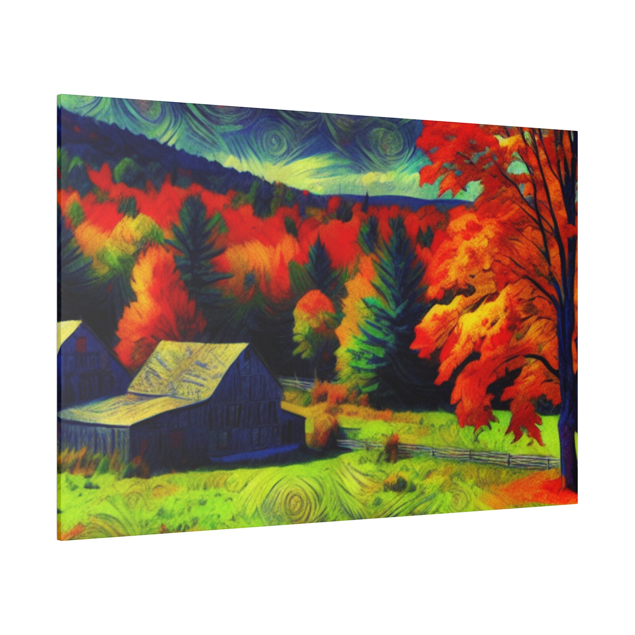 Autumn's Verdant Whisper Farmhouse Fall Painting Canvas