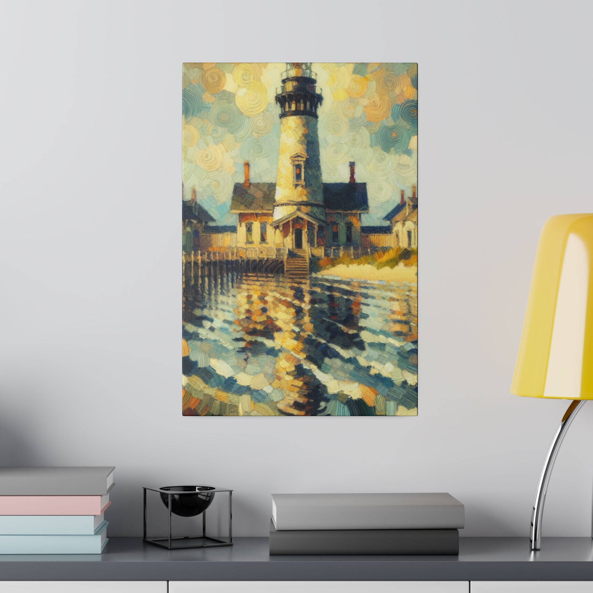 Harbor’s Beacon Coastal Wall Art Lighthouse Painting Canvas