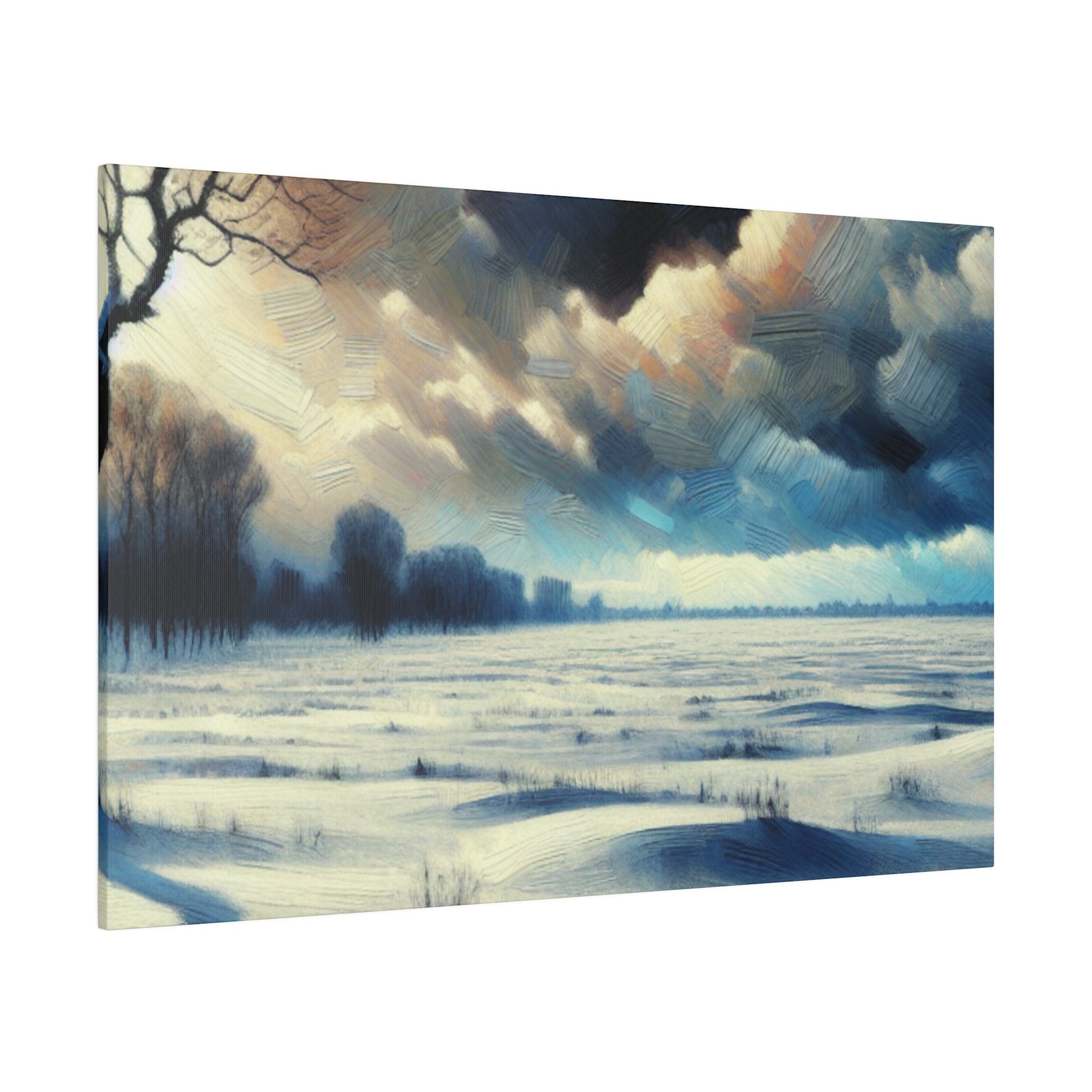 Snowscape Painting | Snowy Farmland Field Scene | Winter Artwork Canvas