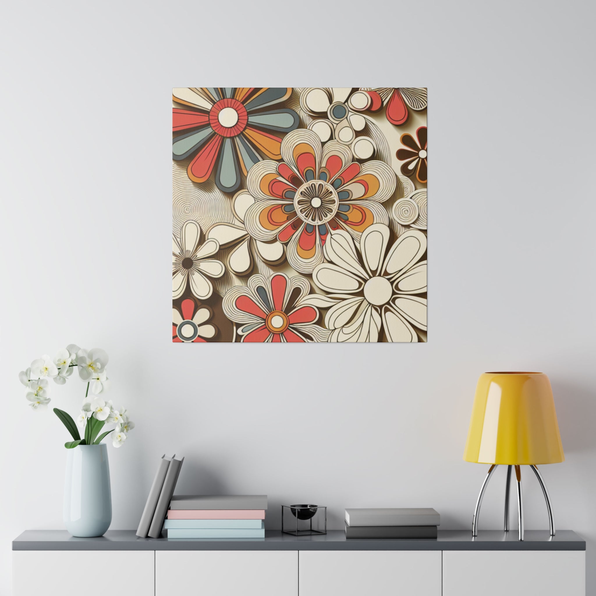 Groovy Garden Symphony Floral Wall Art 70s Artwork Canvas