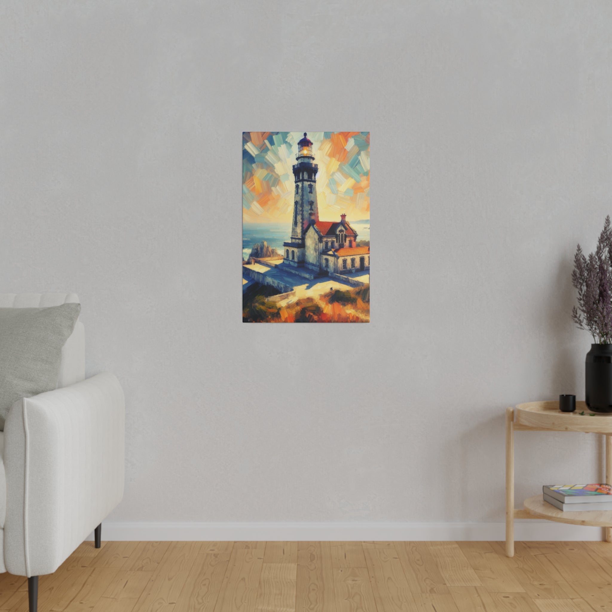 Luminous Beacon Of Light Coastal Wall Art Lighthouse Painting Canvas