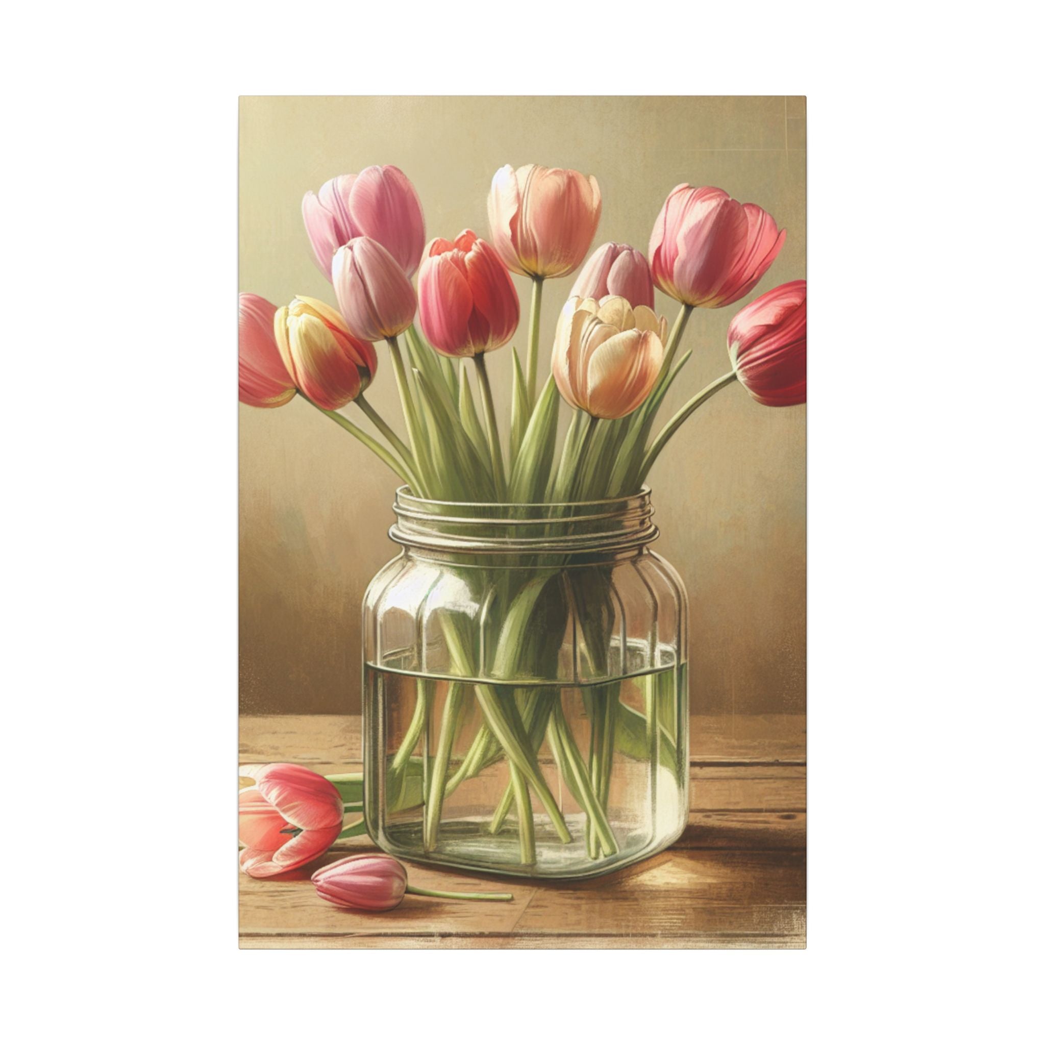 Rustic Tulips In Jar Farmhouse Canvas