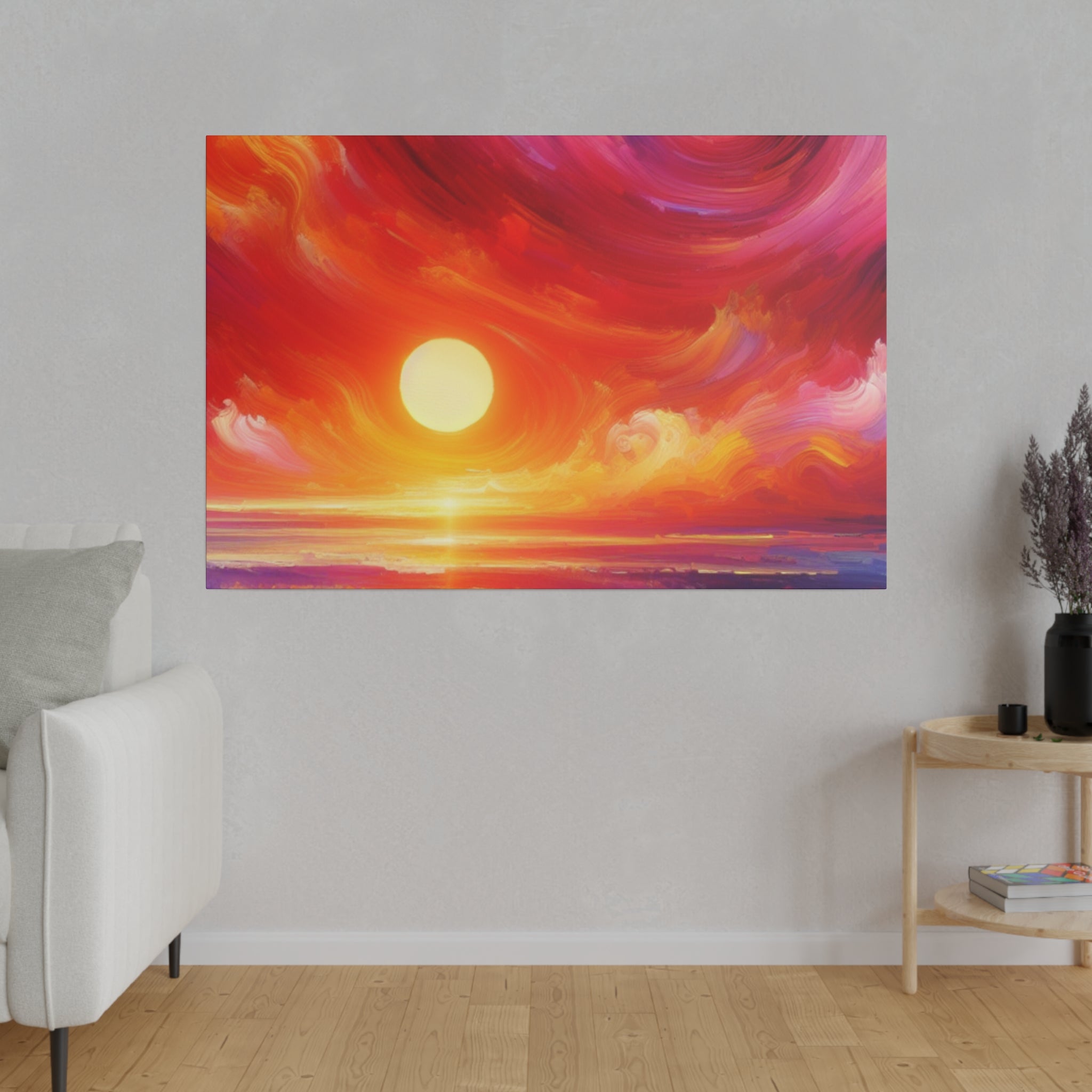 Aurora's Scarlet Veil Sunset Painting Canvas