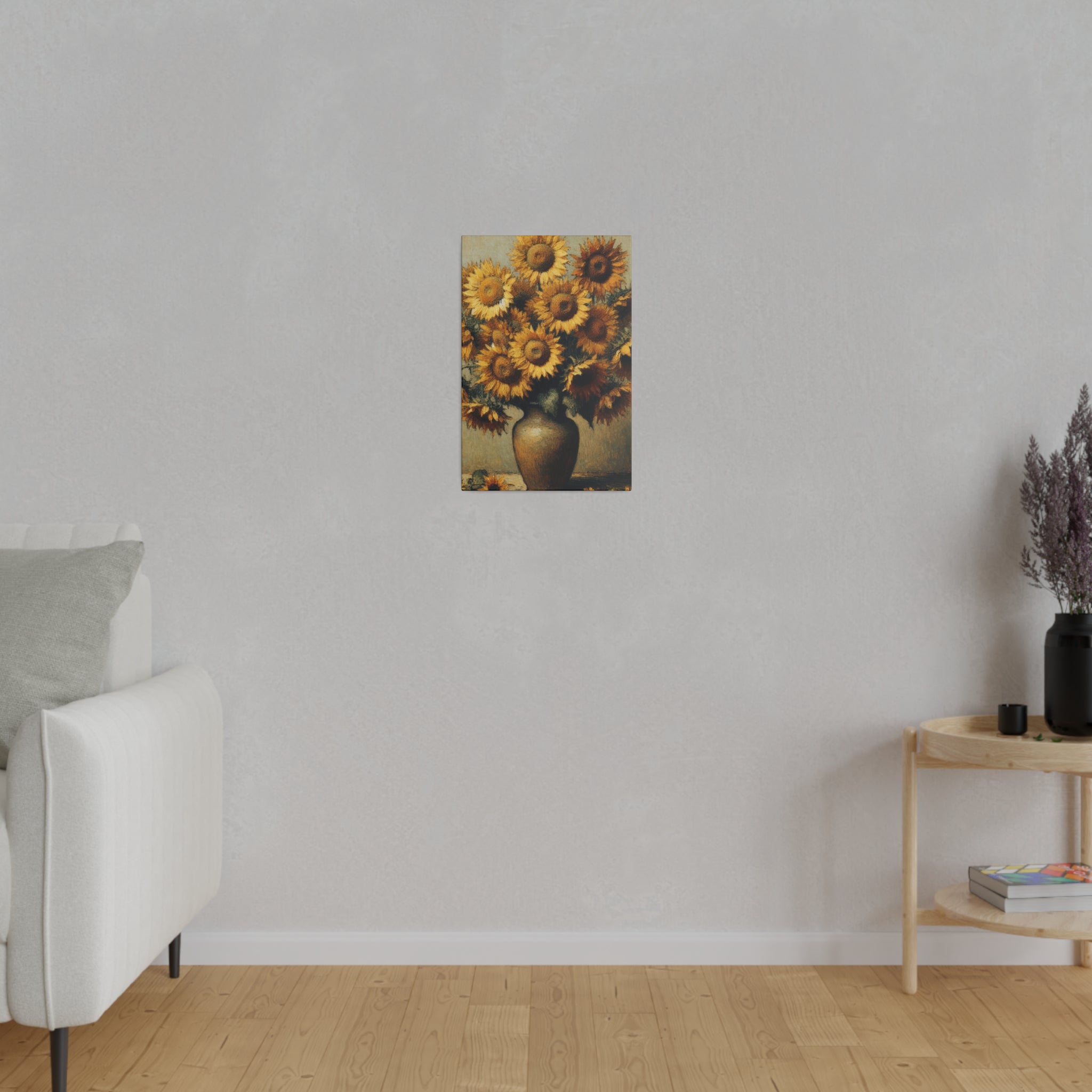 Aged Blooms Flowers In Vase Sunflower Painting Canvas