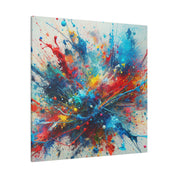 Bold Blue and Vibrant Red Splatter Explosion Abstract Wall Art Canvas