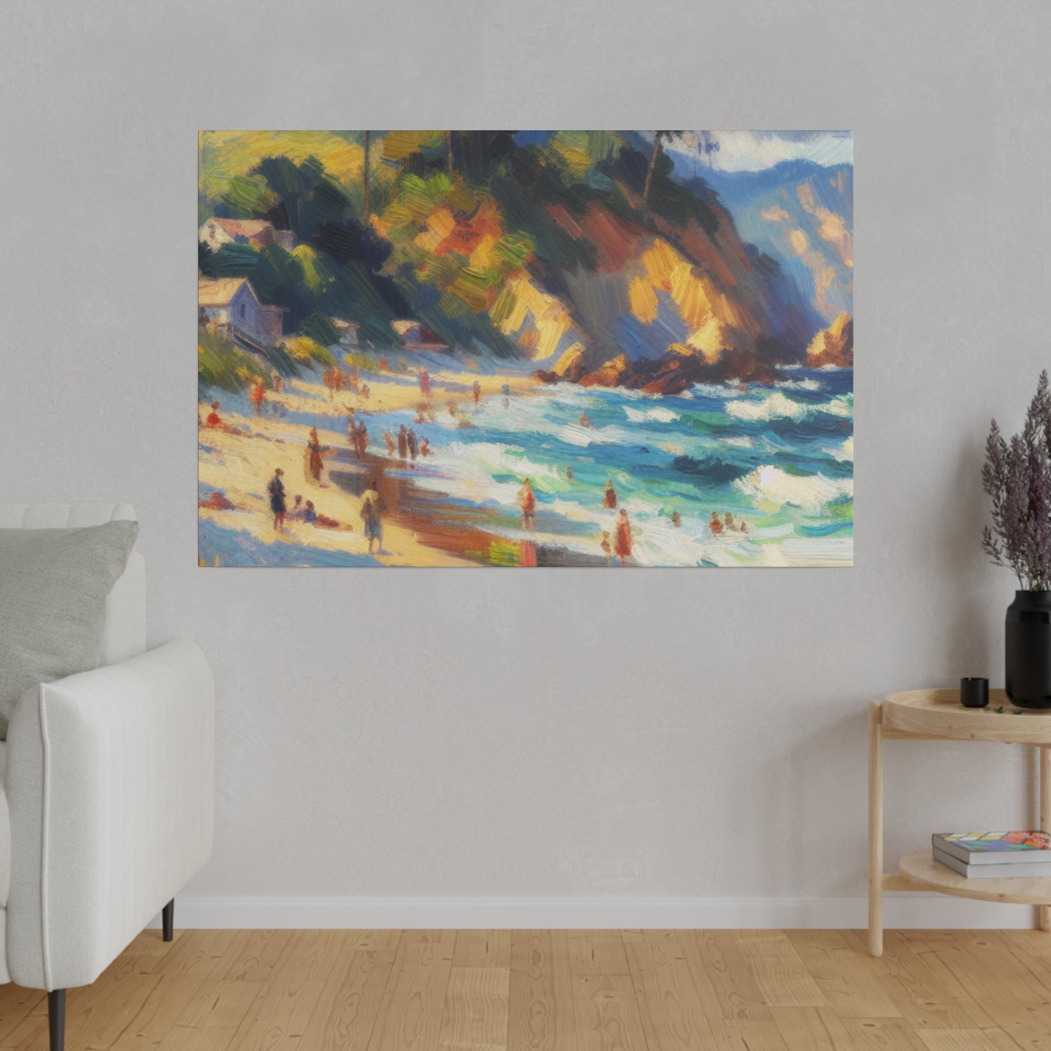 Shoreline Cliffs Impressionist Beach Painting Canvas