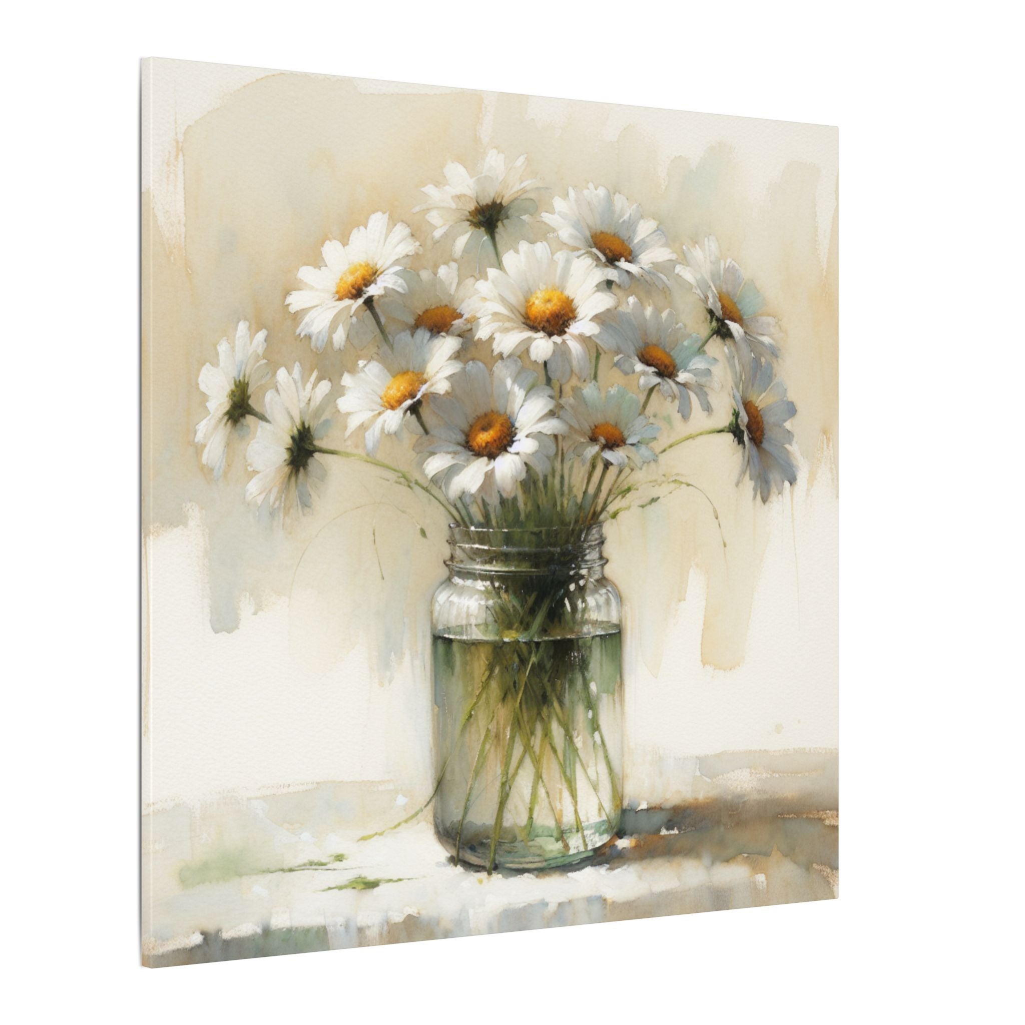 Daisies in Jar Rustic Canvas