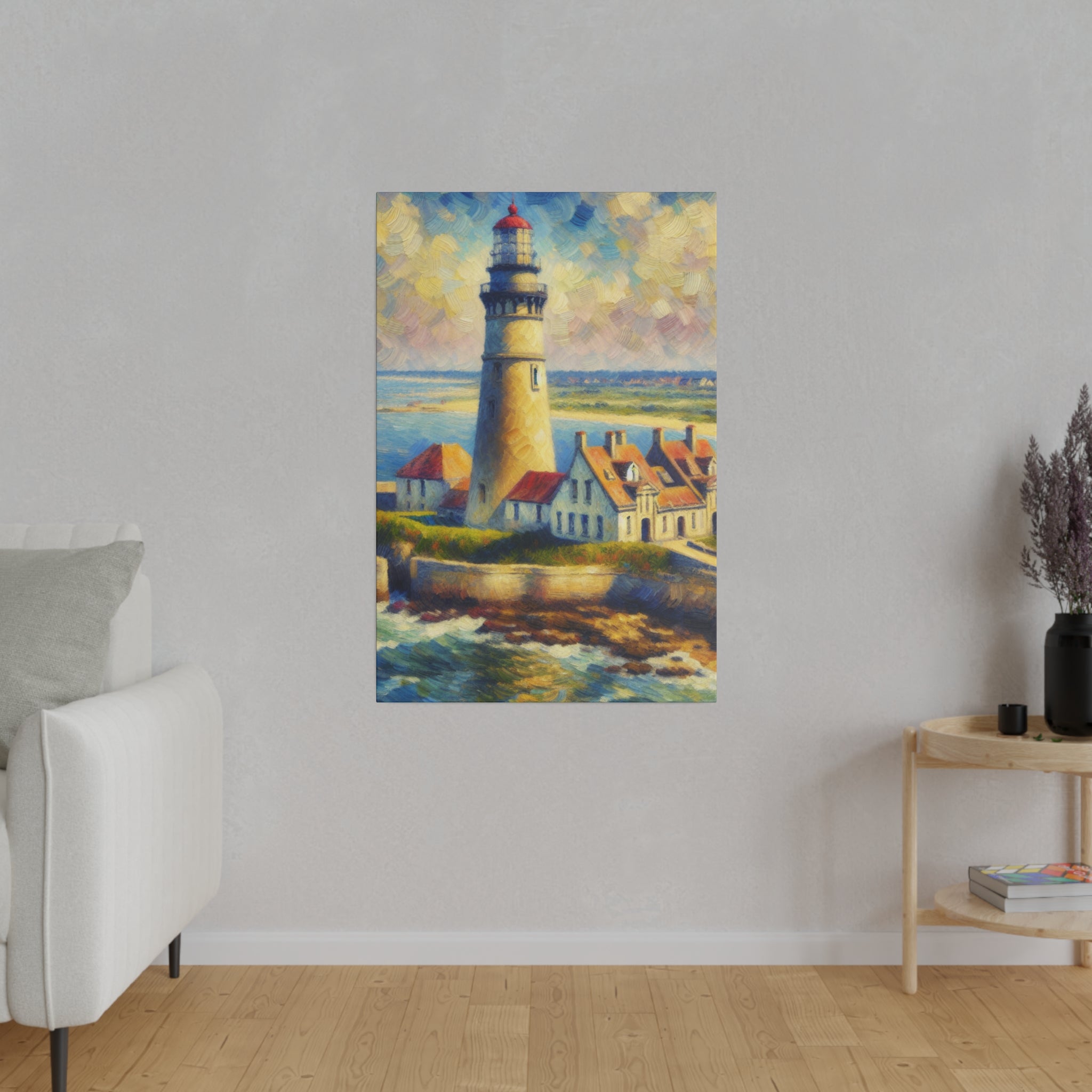 Luminous Beacon Coastal Wall Art Lighthouse Painting Canvas