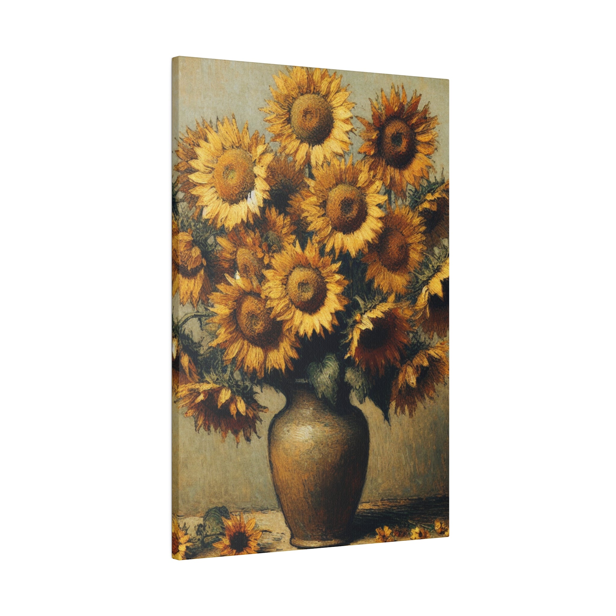 Aged Blooms Flowers In Vase Sunflower Painting Canvas