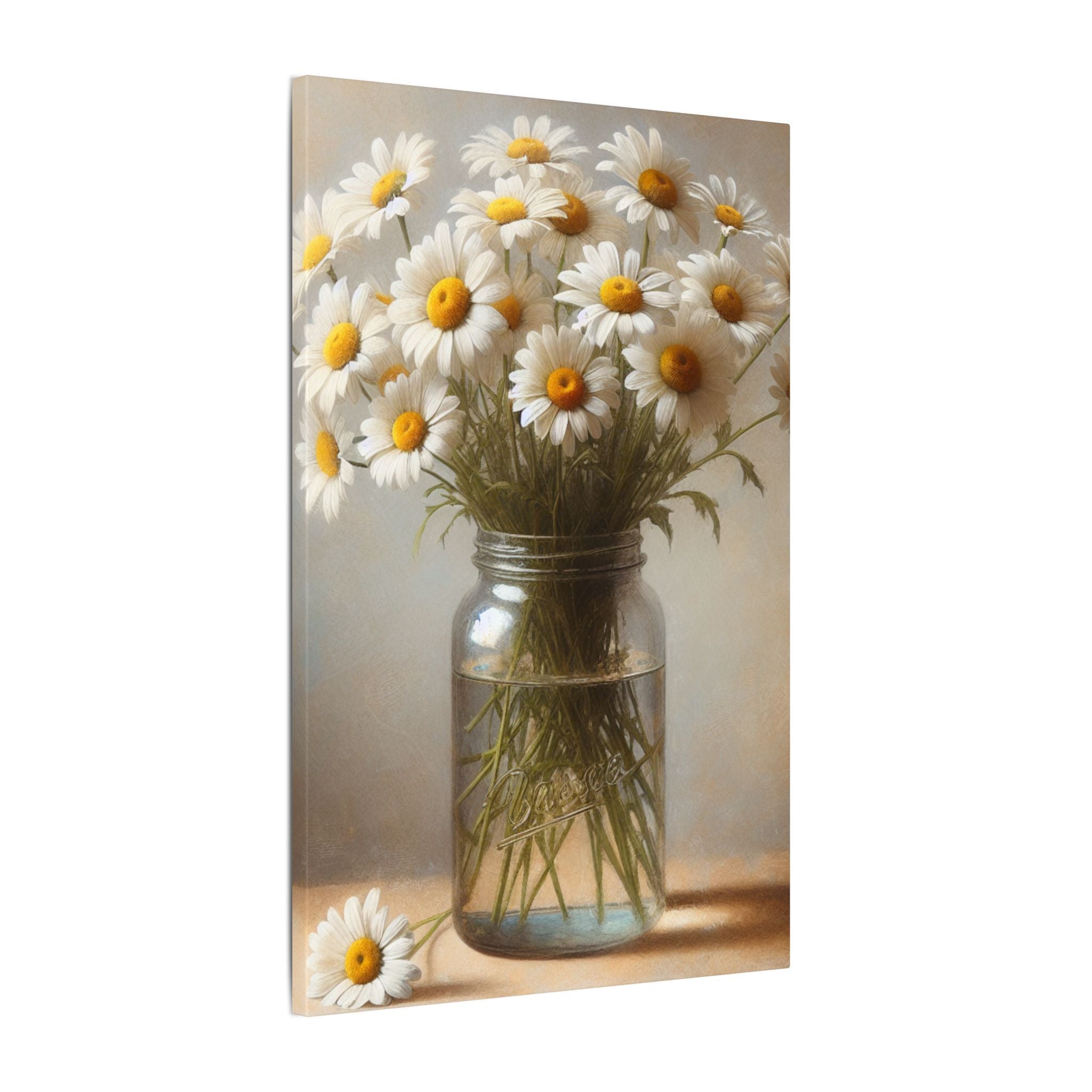 Vintage Farmhouse Style Daisies In Jar Canvas