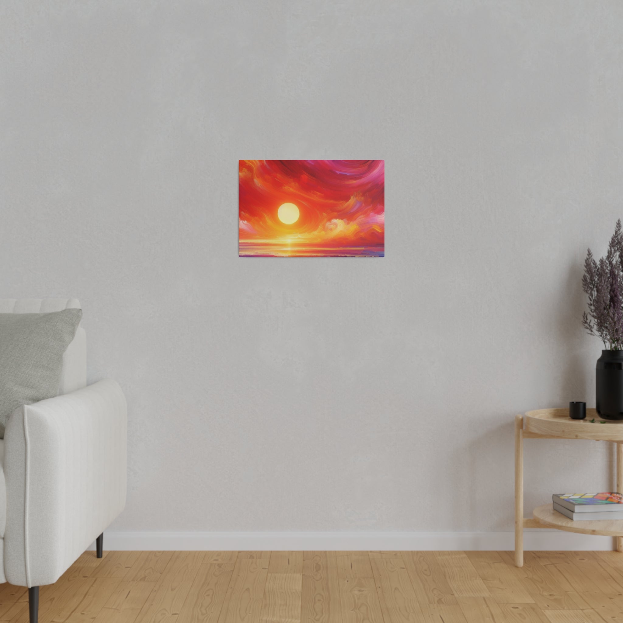 Aurora's Scarlet Veil Sunset Painting Canvas