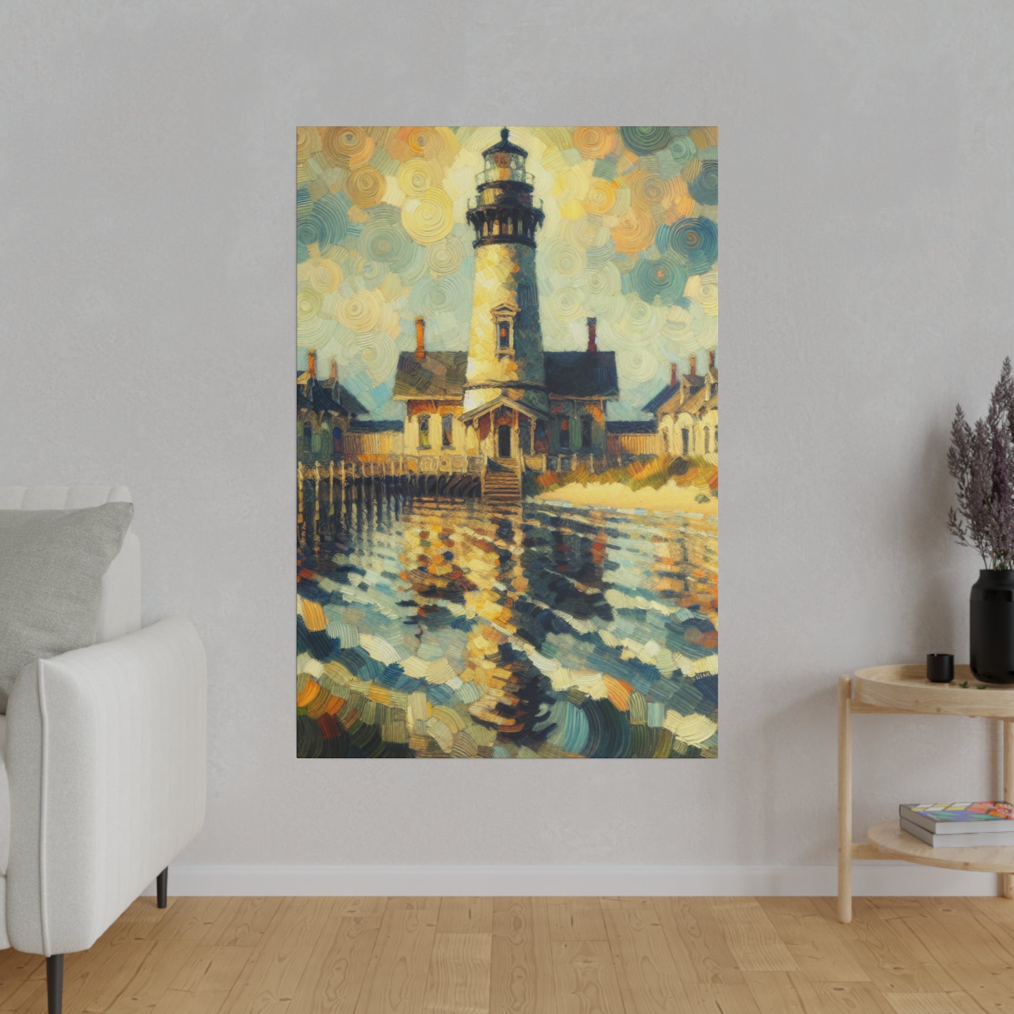 Harbor’s Beacon Coastal Wall Art Lighthouse Painting Canvas