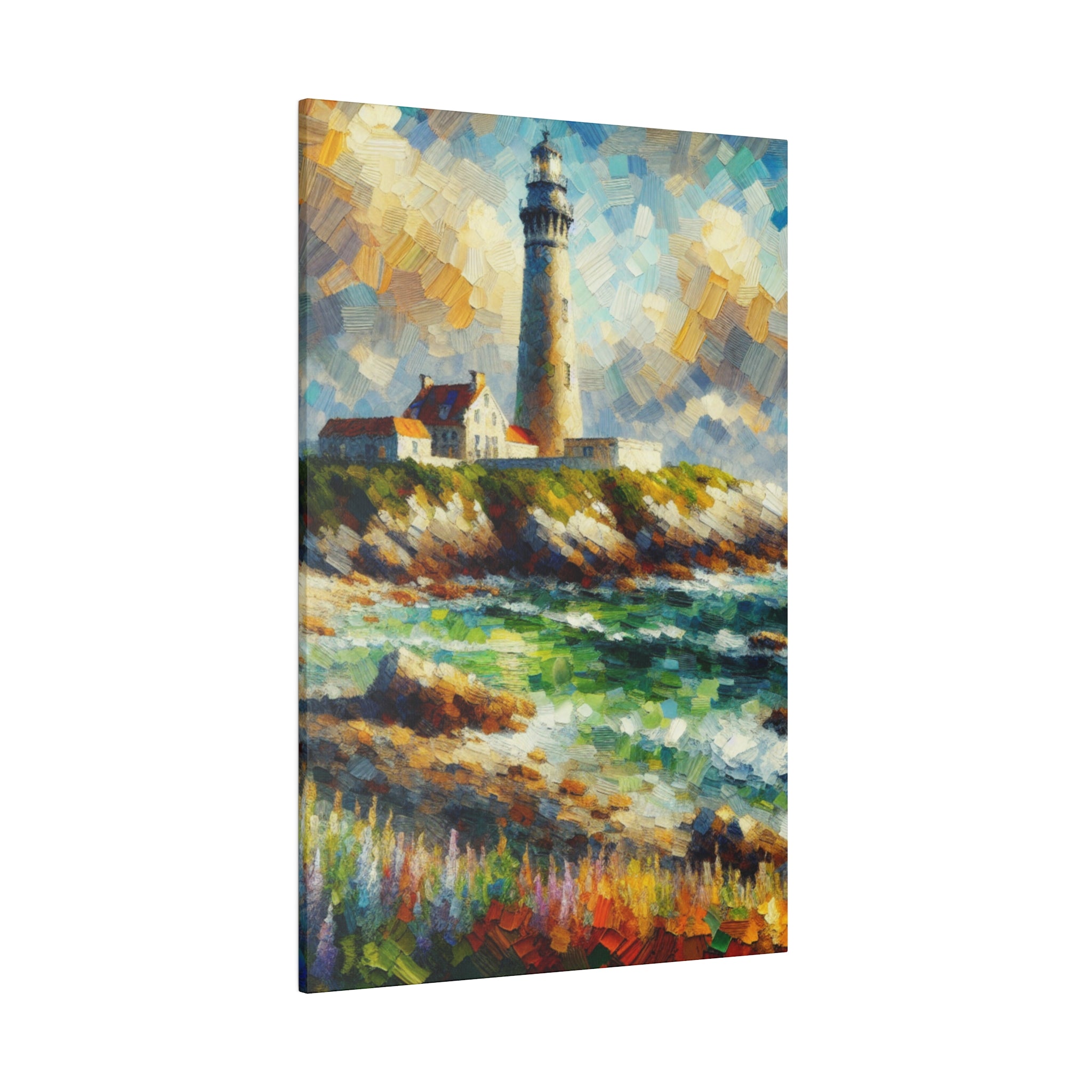 Beacon Brushstrokes Coastal Wall Art Lighthouse Painting Canvas