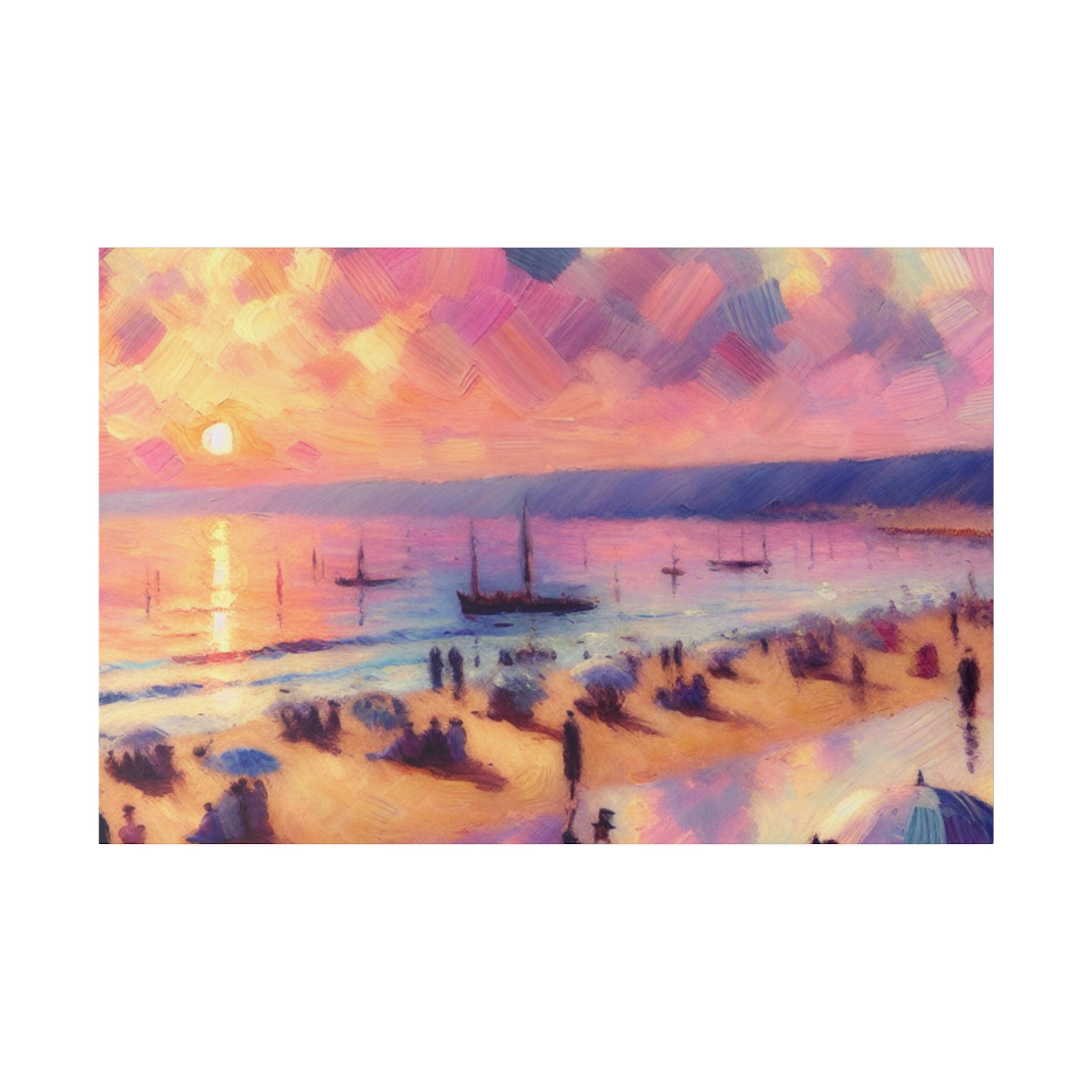 Serene Shorescape Pastel Colored Beach Painting Canvas