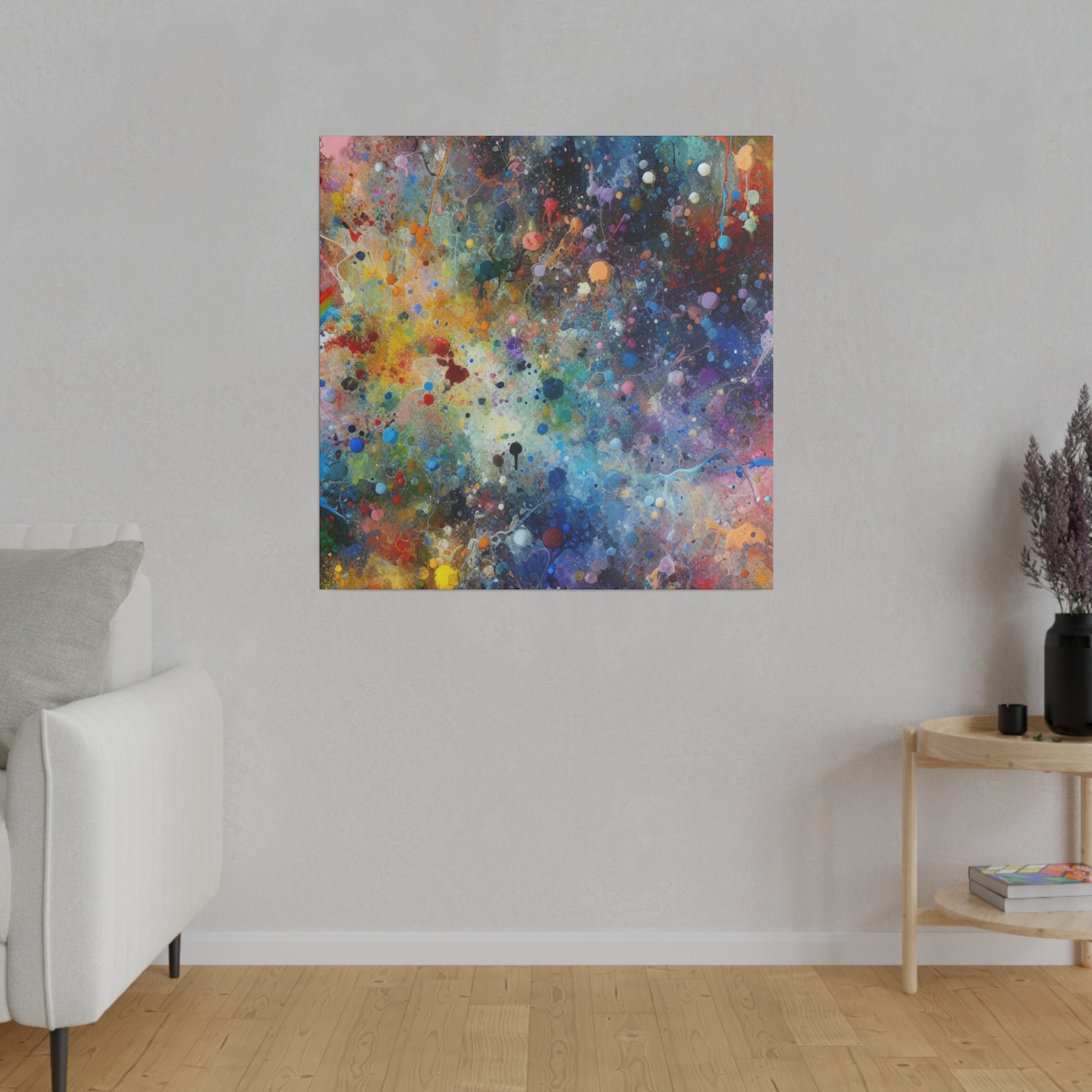 Abstract Yellow Blue Purple Splatter Paint Abstract Modern Art Canvas