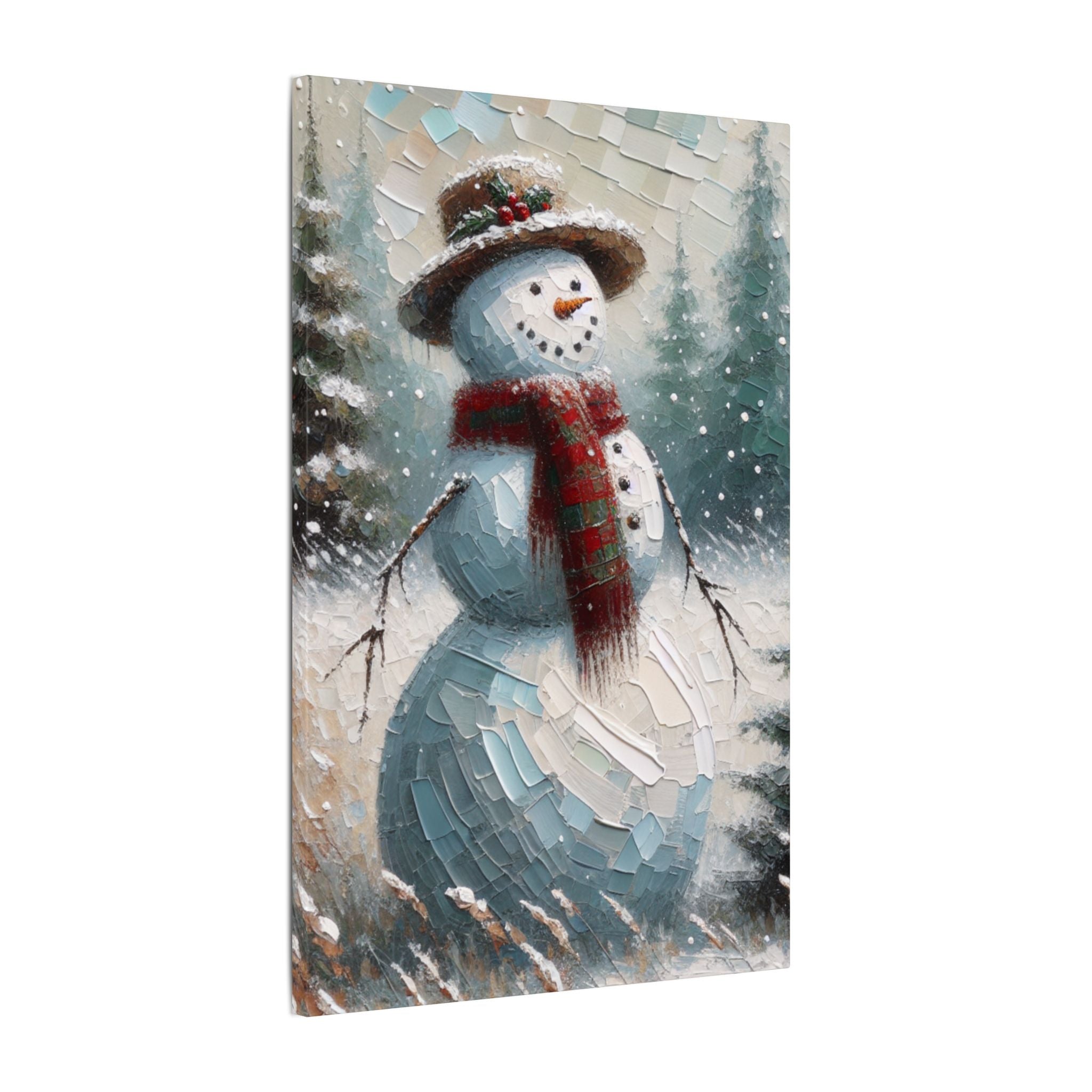 Snowman in a Rustic Winter Field Canvas