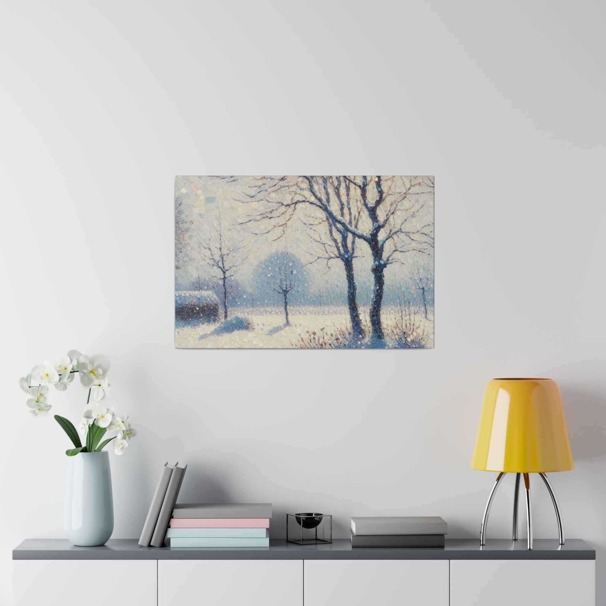 Snowscape Painting | Snowy Field Landscape | Winter Scene Wall Art Canvas