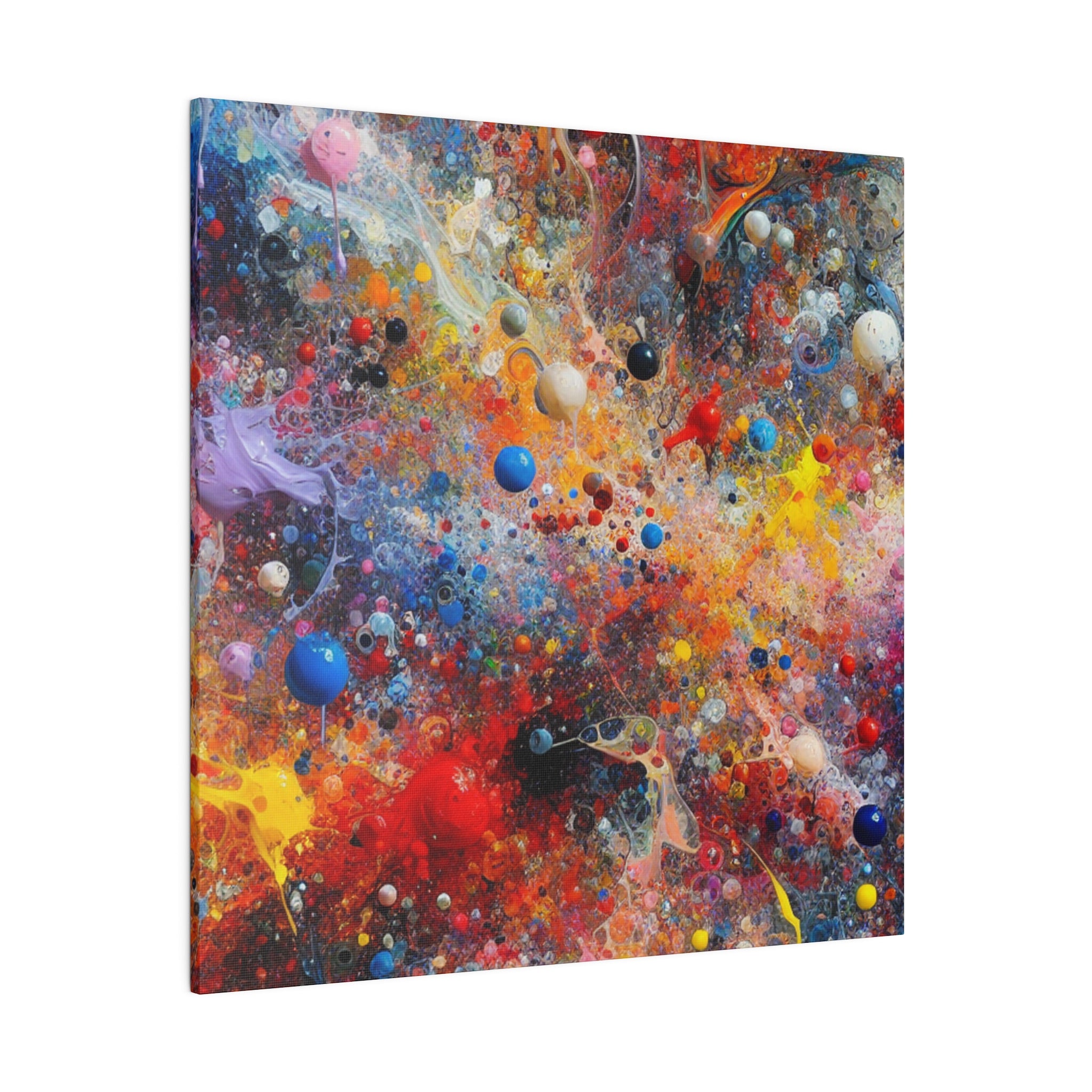 Vibrant Multicolor Blue, Red, Yellow, Green Splatter Painting Canvas