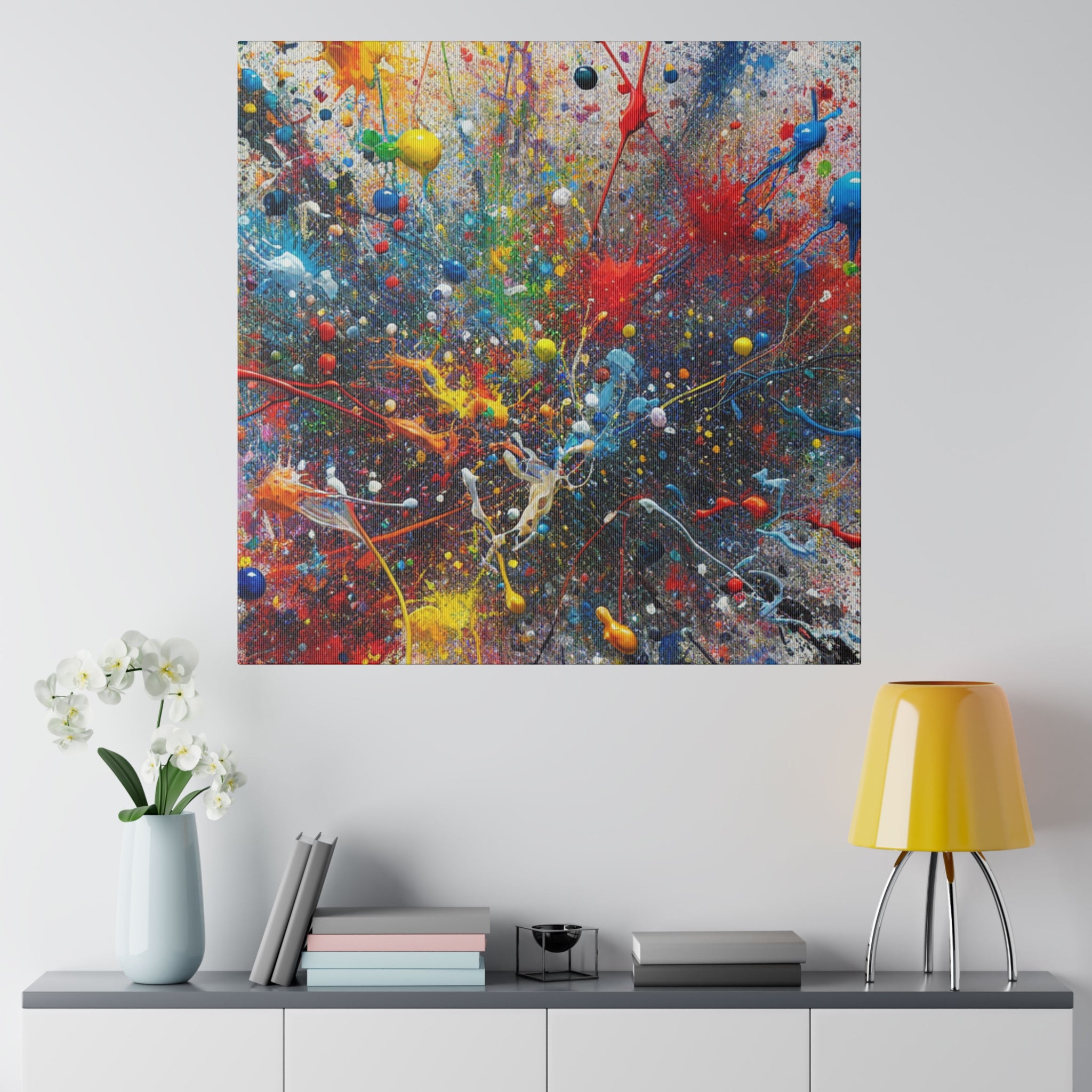 Multicolor Splatter Blue Red Yellow Green Abstract Painting Canvas