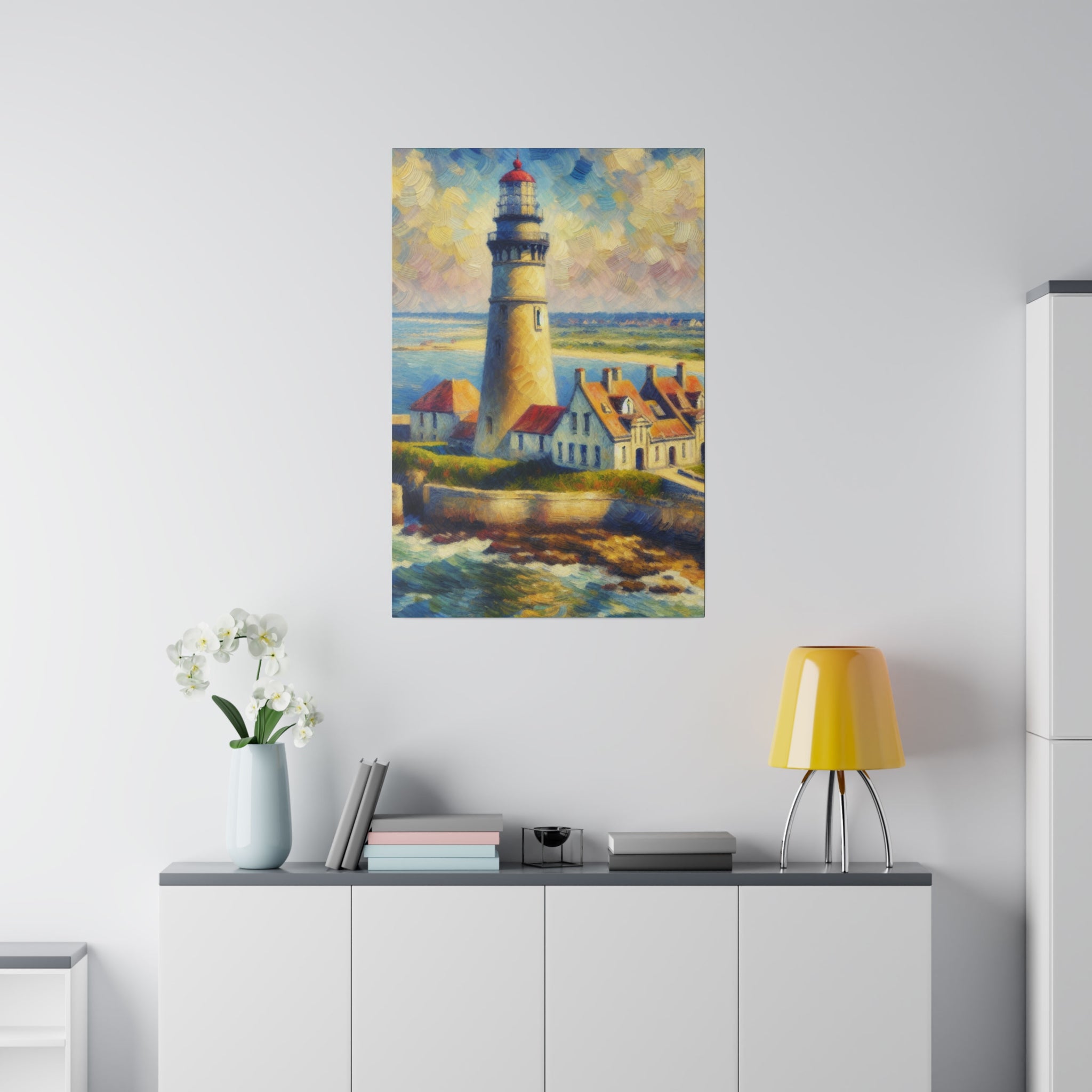 Luminous Beacon Coastal Wall Art Lighthouse Painting Canvas