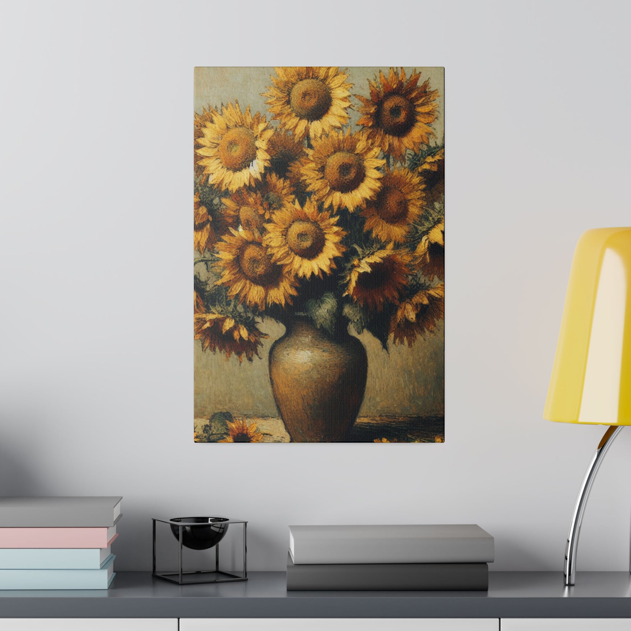 Aged Blooms Flowers In Vase Sunflower Painting Canvas