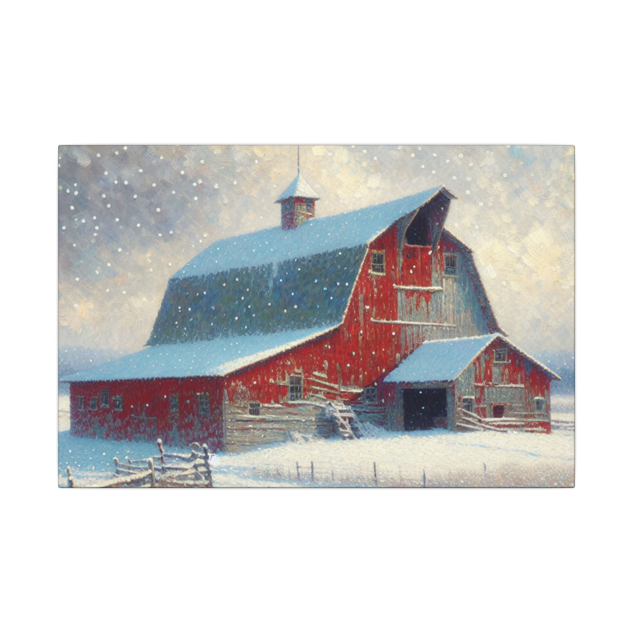 Red Barn in Snowfall Canvas