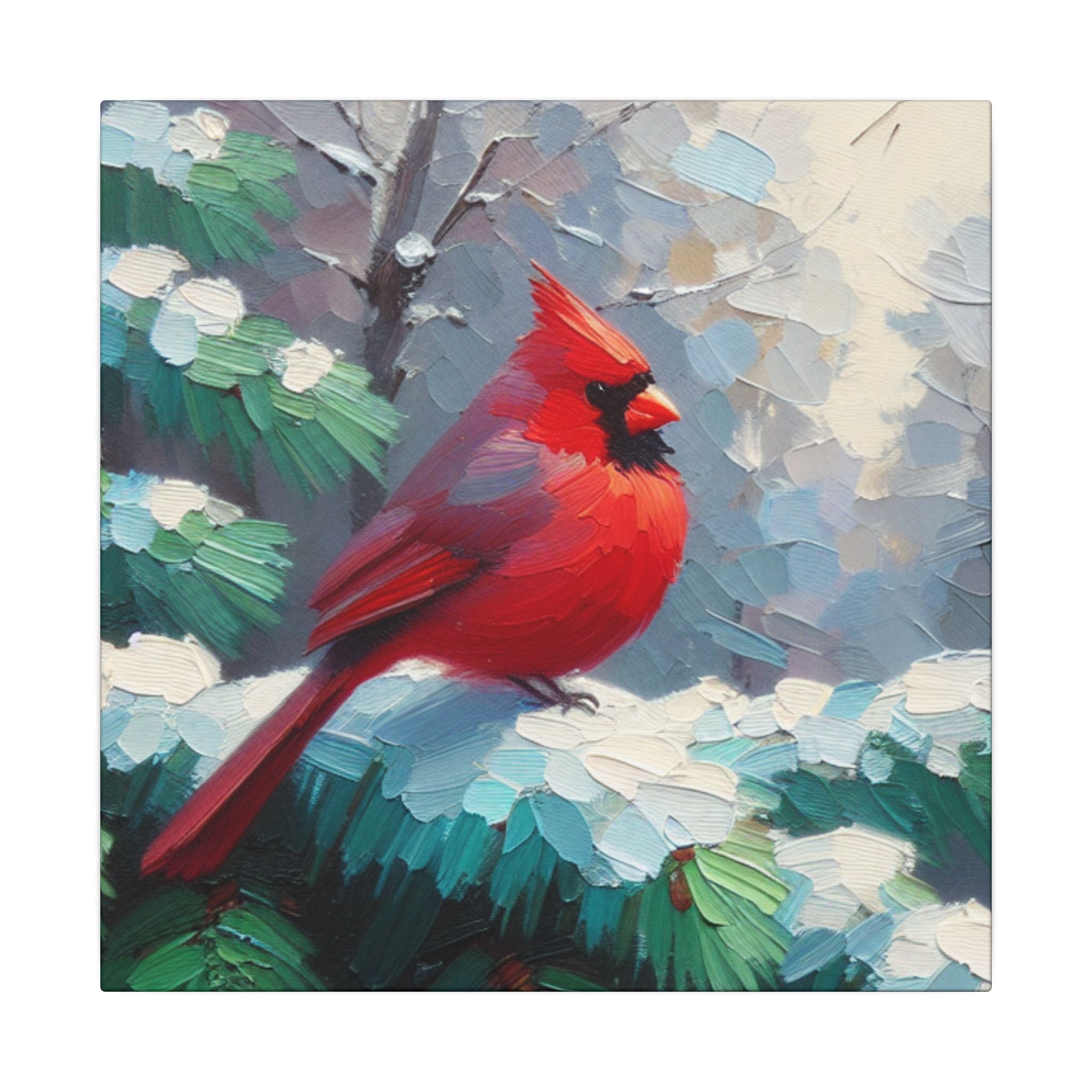 Cardinal in Winter Pines Canvas