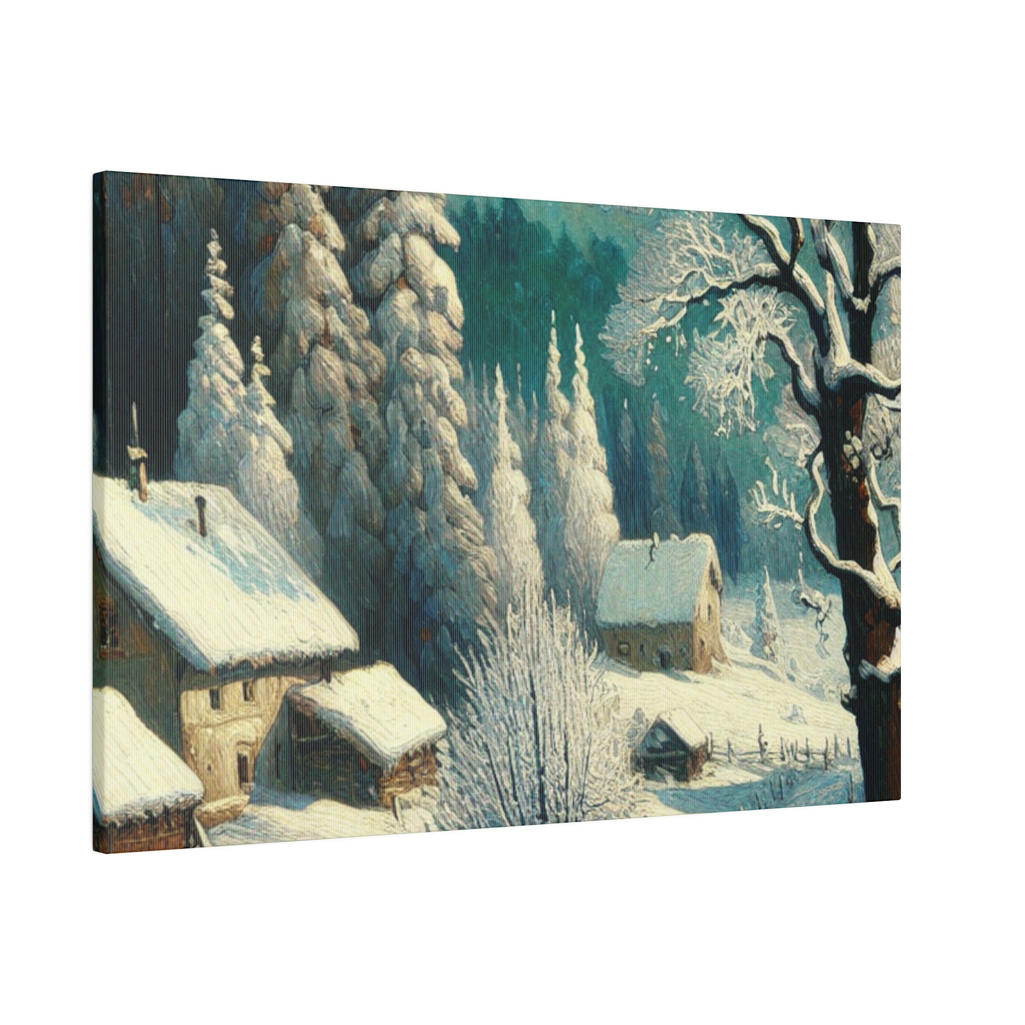 Frost-Kissed A Vintage Snowscape Impression Winter Painting Canvas