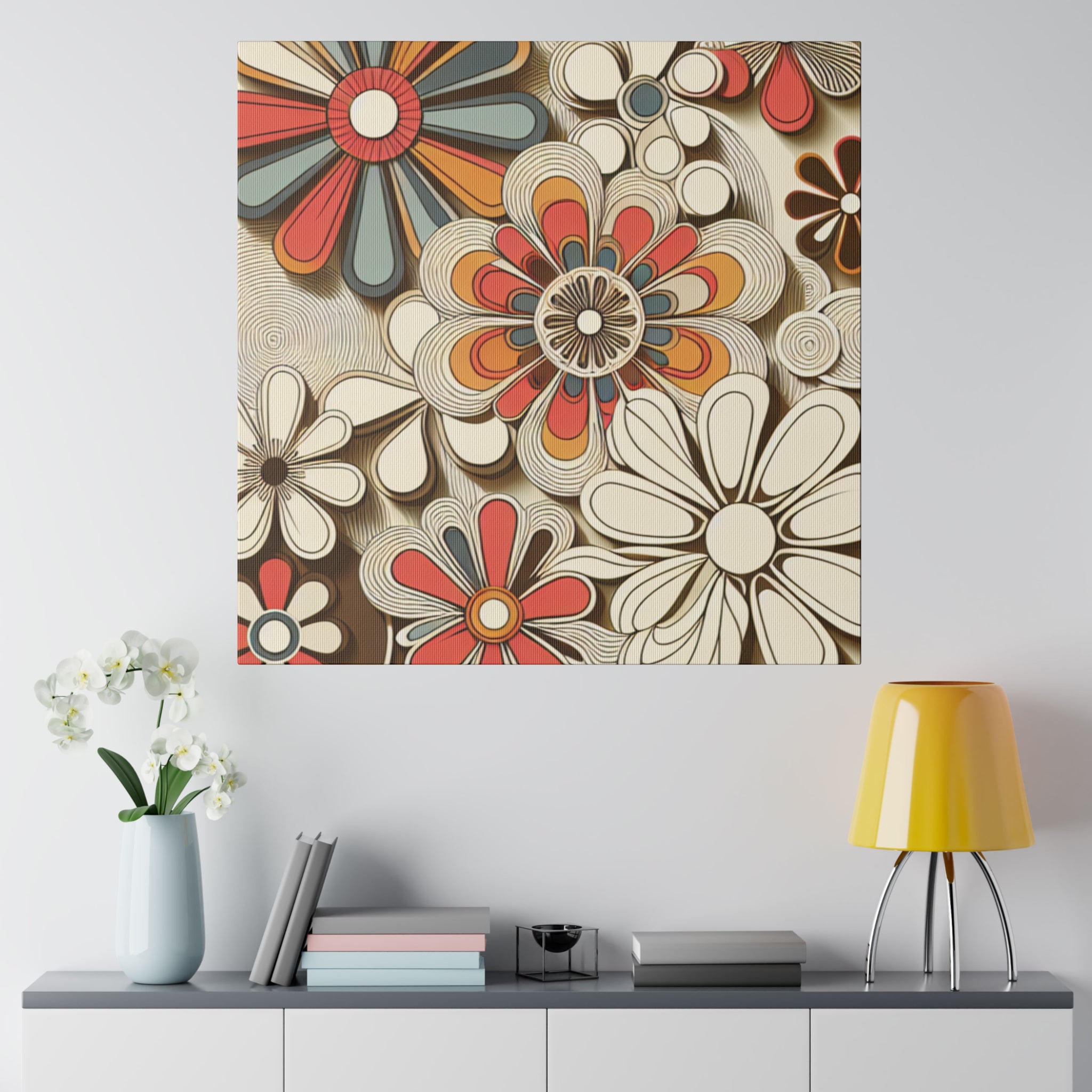 Groovy Garden Symphony Floral Wall Art 70s Artwork Canvas