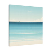 Blue Minimalist Coastal Landscape Beach Painting Canvas