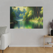 Lush Green Ensconced Lake Painting Canvas