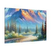 Majestic Peaks River Mountain Landscape Painting Canvas