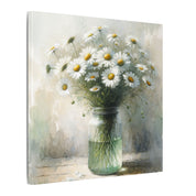 White Daisies in Jar Watercolor Canvas